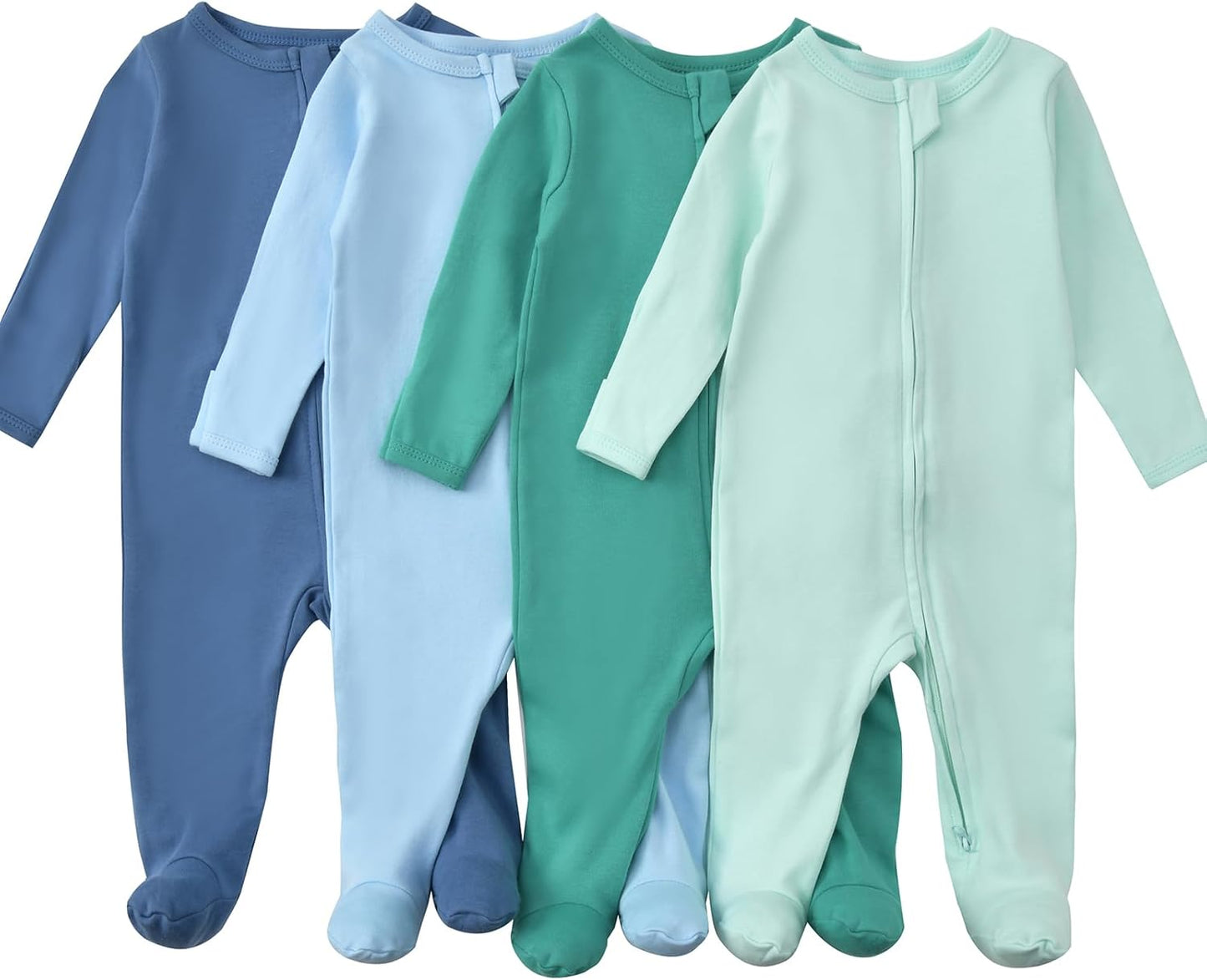 Aablexema Baby Footed Pajamas with Mitten Cuffs Zipper 4-Pack Infant Newborn Cotton Long Sleeve Outfit