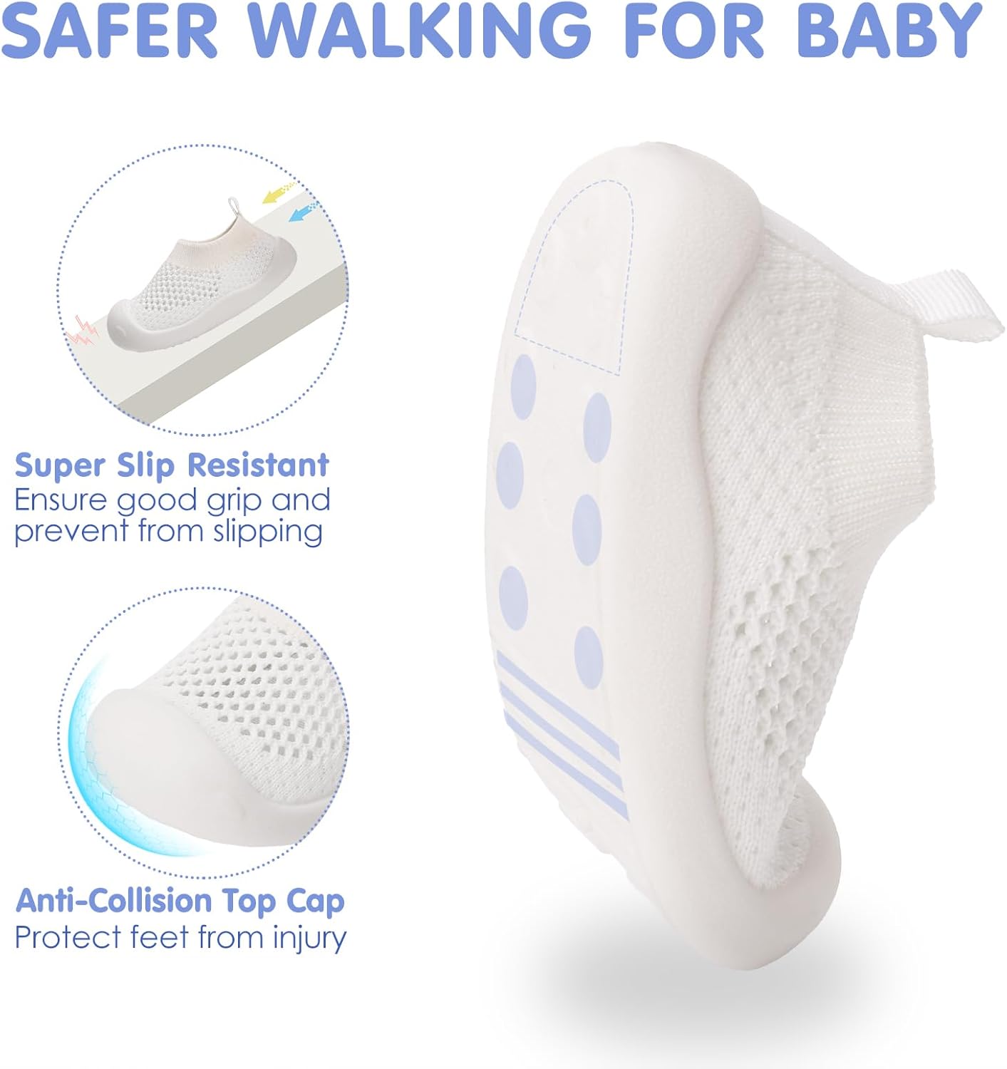 Baby Walking Shoes Toddler Girl Boy Soft Sole Breathable Mesh Slip on Summer Wide Shoes Infant Flexible Lightweight Non-Slip Safer Causal Tennis Shoes Toddler First Walkers Shoes Rubber Soles Outdoor