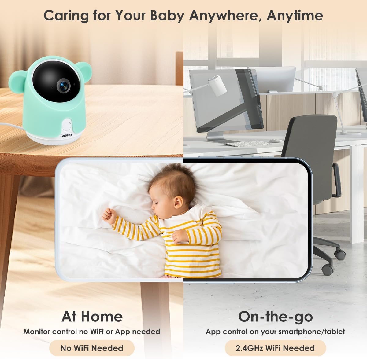 Baby Monitor with Camera and Audio, Split-Screen 1080P 2 Baby Cameras Lullabies WiFi Smartphone App Control Night Vision 4.3” Screen 2-Way Talk Temp&Humidity Sensor Motion & Cry Detection iOS/Android
