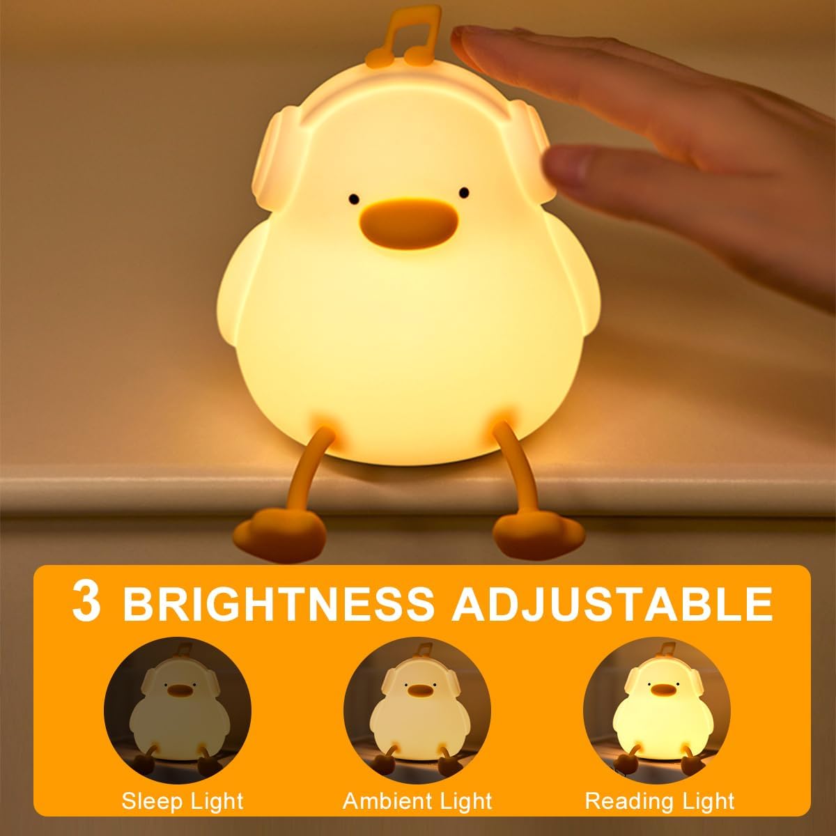 Duck Night Light, Squishy Silicone Nightlight for Baby Nursery with 30 Minutes Timer, Cute Duck Lamp Rechargeable Bedside Lamp with Touch Control for Kids Boys Girls Bedrooms, Living Room