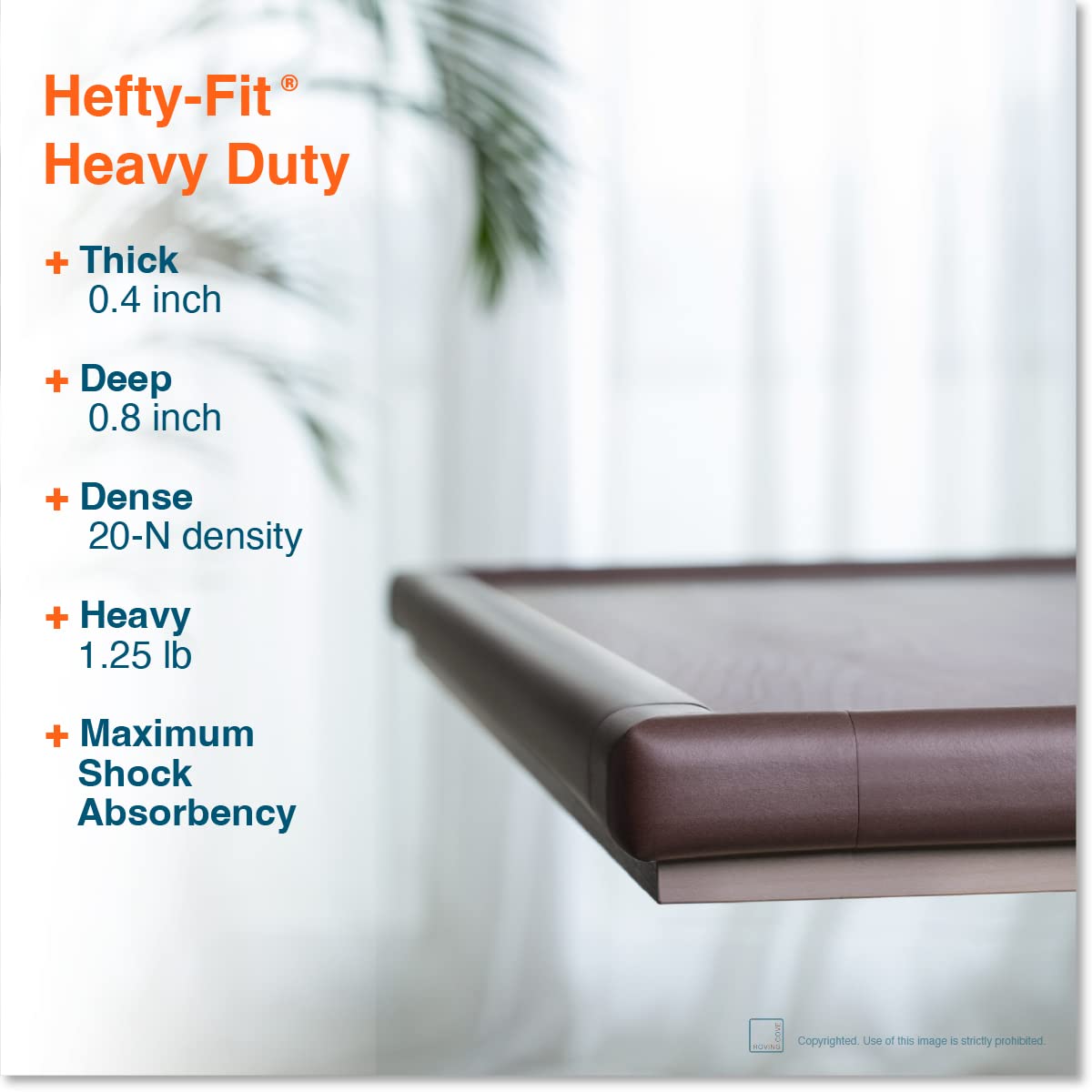 Roving Cove HeftyFit Edge Corner Protector Baby Proofing (Large 15ft Edge 4 Corners), Heavy-Duty, Soft NBR Rubber Foam, Furniture Fireplace Safety Bumper Guard, 3M Adhesive, Coffee Brown