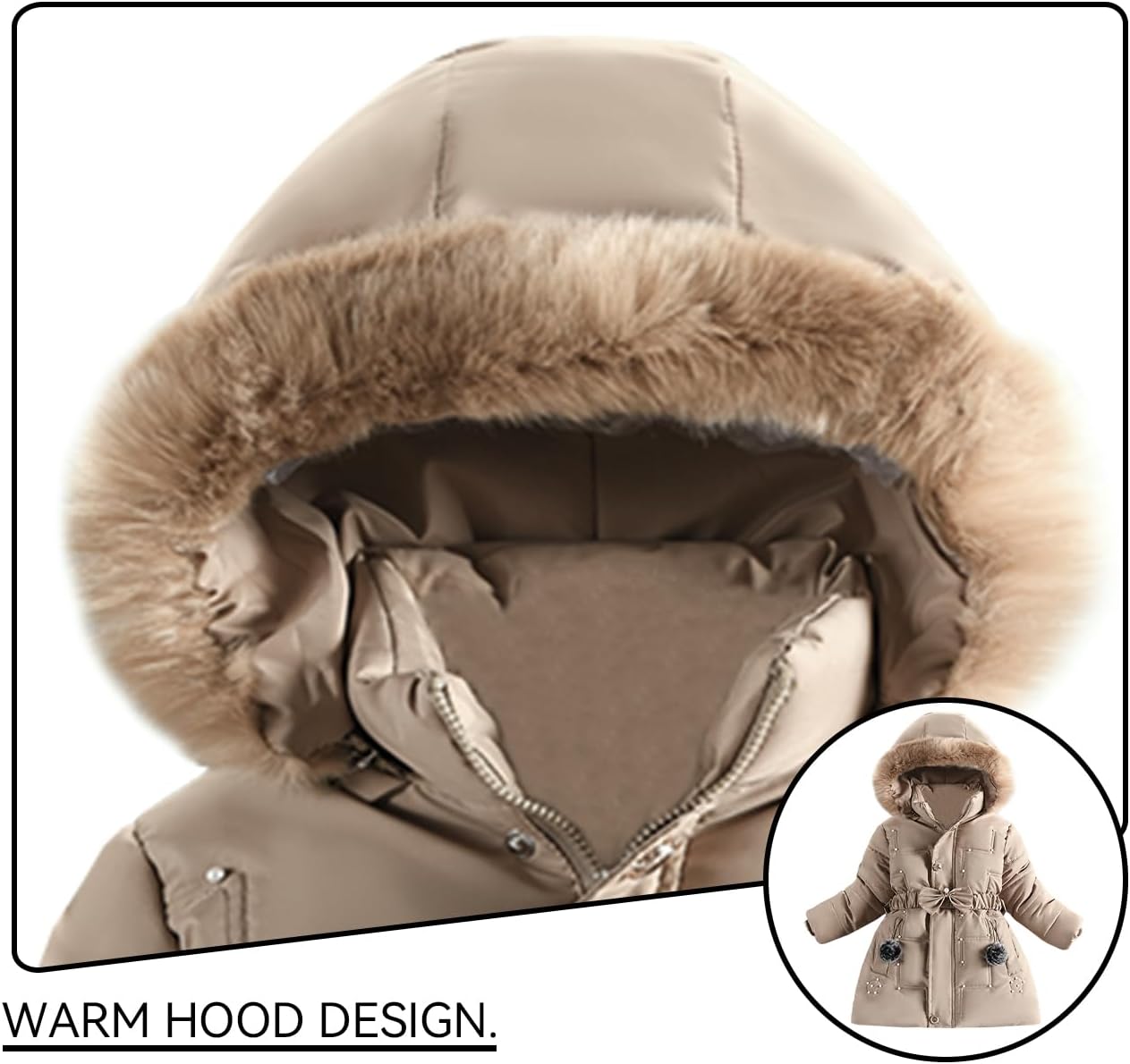 Girls Winter Dress Coats Faux Fur Hooded Fleece Jackets Waterproof Parka Outwear