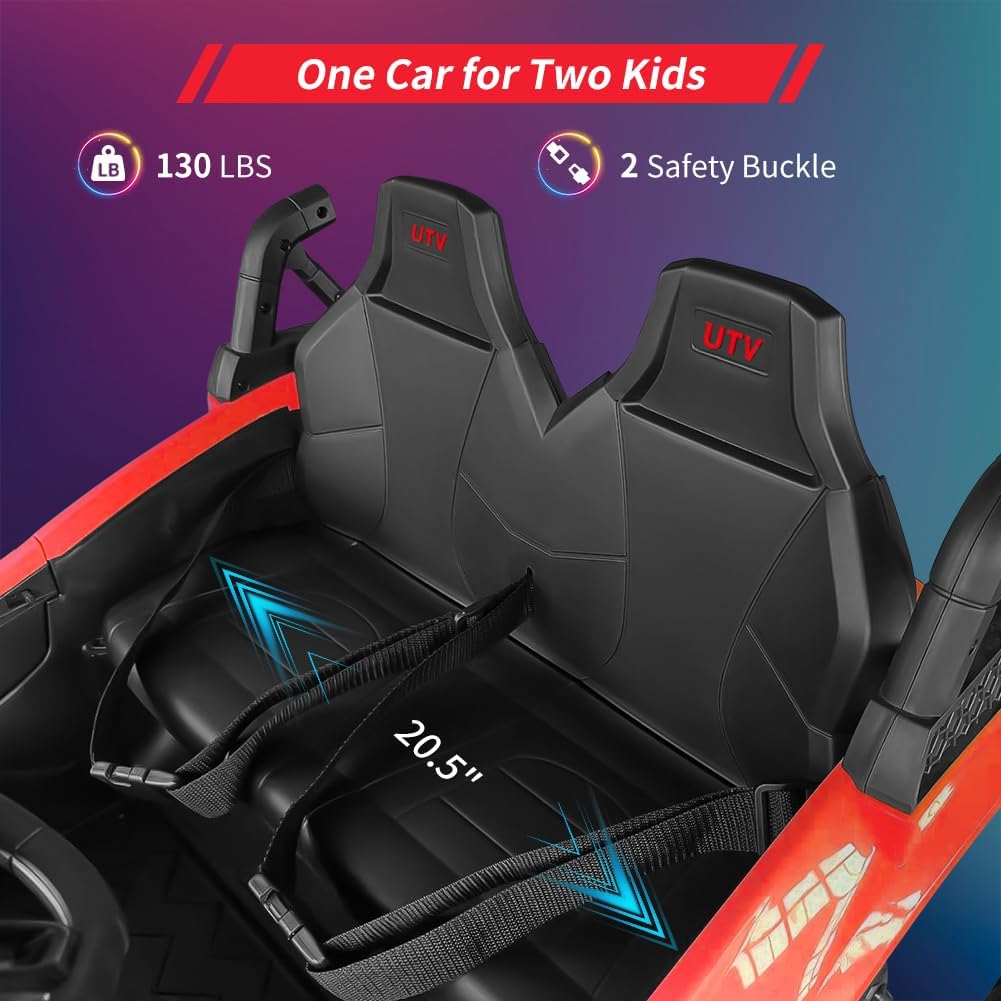 2 Seaters 24V Ride on UTV with Remote Control,10AH Battery, 400W Powerful Motors with 17" EVA Wheels, 20.5“ Seat Width Electric Ride Toy with Metal Suspension,LED Lights,Music,Horn (Red)