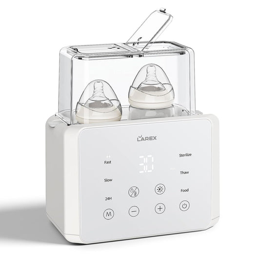 LAREX Double Bottle Warmer, 11-in-1 Fast Baby Bottle Warmer for Breastmilk and Formula, with Timer, Fits 2 Bottles, Accurate Temp Control, Milk Warmer with Thaw, Steri-lizing, Keep Warm, Heat Food