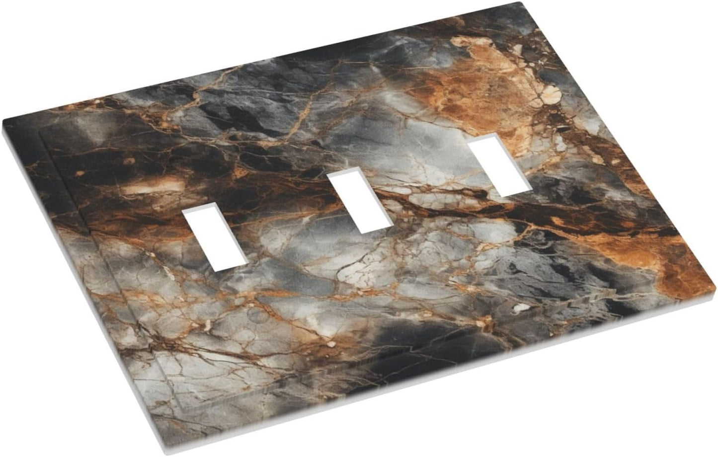 Brown Marble Granite Golden Lines Print Decorative Switch Plates 3 Gang Wall Plate Triple Toggle Light Switch Cover Faceplate Electrical Wall Panels for Bathroom Kitchen Decor