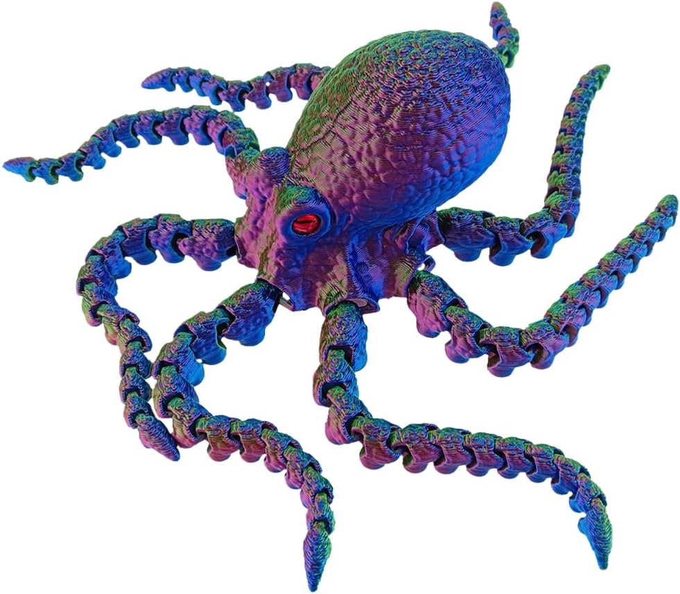 3D Printed Octopus Animals Toy Articulated Octopus Fidget Toy 3D Printed Gift Creative Ornament Articulated Octopus Toys Home Decor (Yellow Blue)