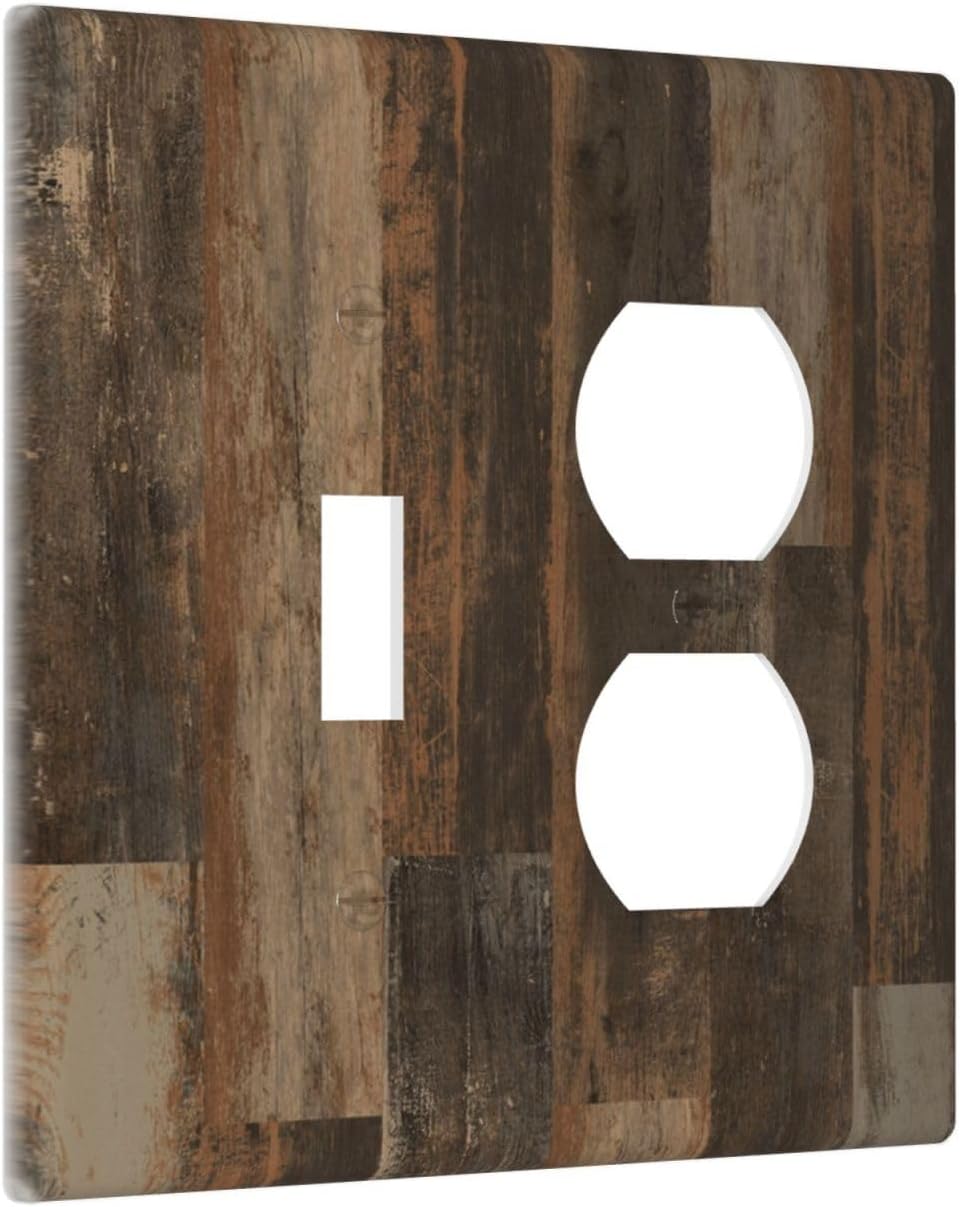 Rustic Brown Wood Grain Dark Oak Wallplates 1 Toggle 1 Duplex Switch Plate Electrical GFCI Faceplate Decorative Light Switch Covers for Farmhouse Home Decor