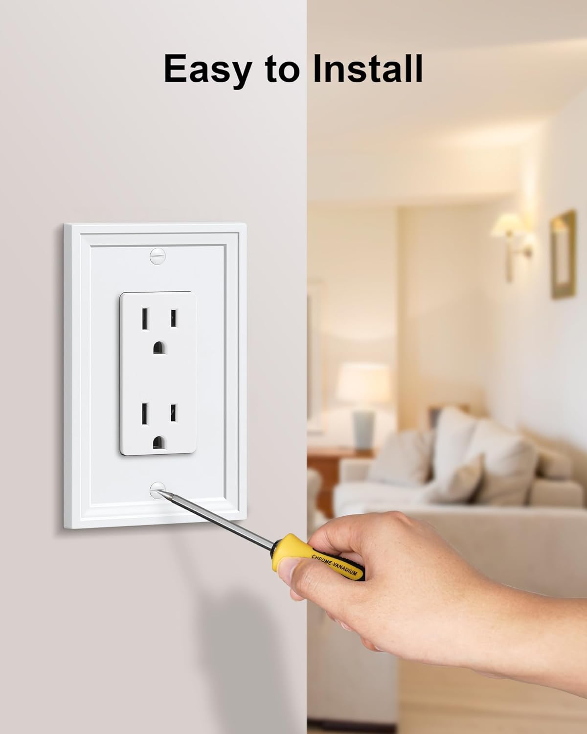 4-Pack Decorator Outlet Cover Plate, White Decorative Switch Plates and Outlet Covers, Natural Bamboo Fiber Wall Plates for Electrical Outlets, Receptacle, GFCI Outlet, Dimmer Switch