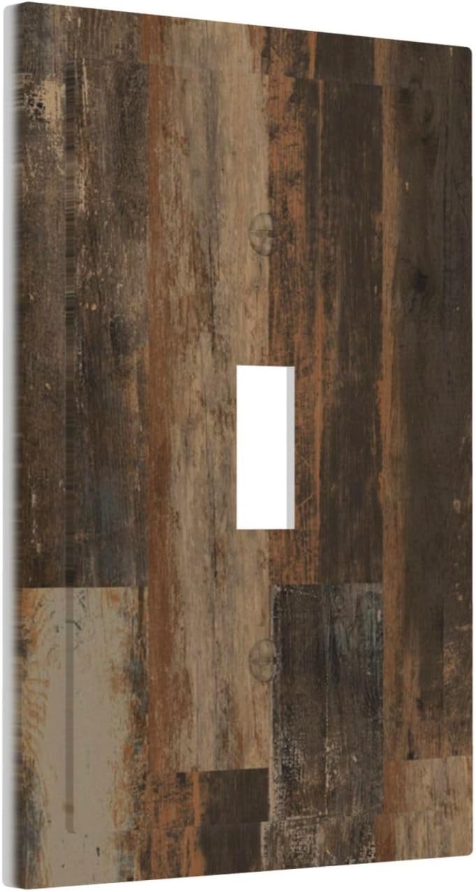 Rustic Brown Wood Grain Dark Oak Decorative Light Switch Cover 1 Gang Single Toggle Device Electrical Faceplate Switchplates Decorator Outlet Wall Plate for Farmhouse Home Decor
