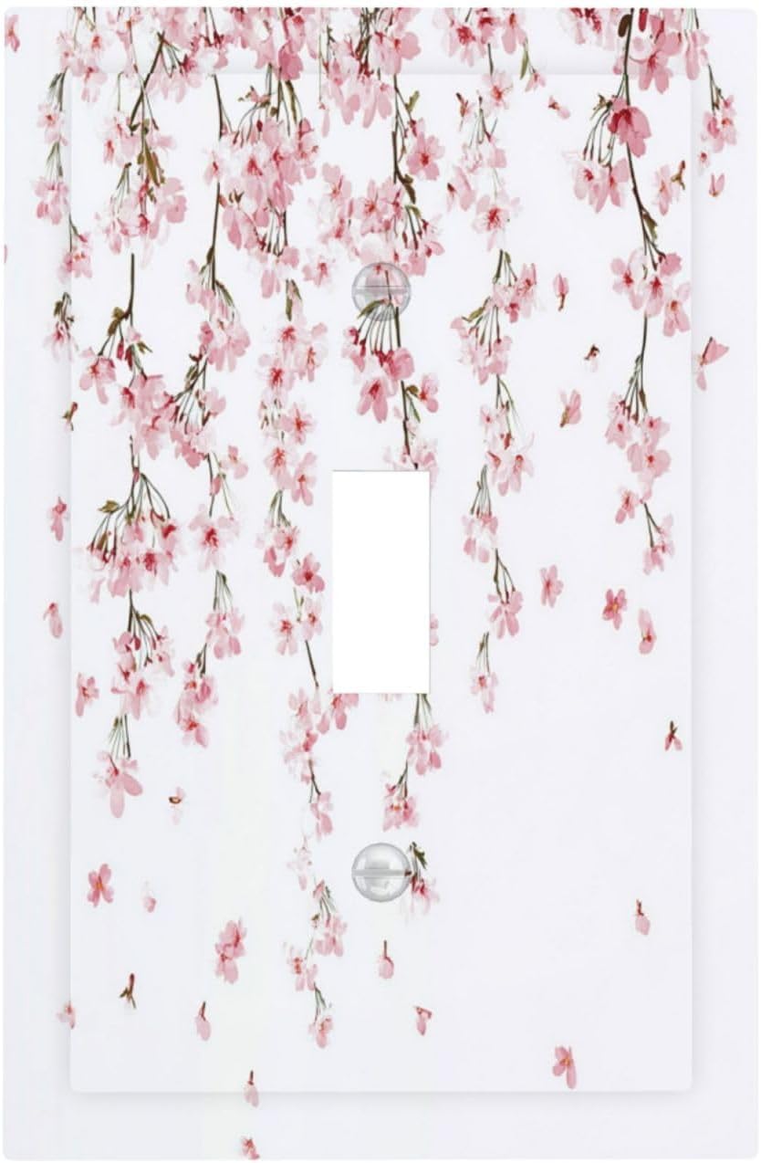 Decorative Light Switch Cover Sakura Plant Floral Pink Flowers 1 Gang Single Toggle Device Electrical Faceplate Switchplates Decorator Outlet Wall Plate For Bed Room Living Room Decor