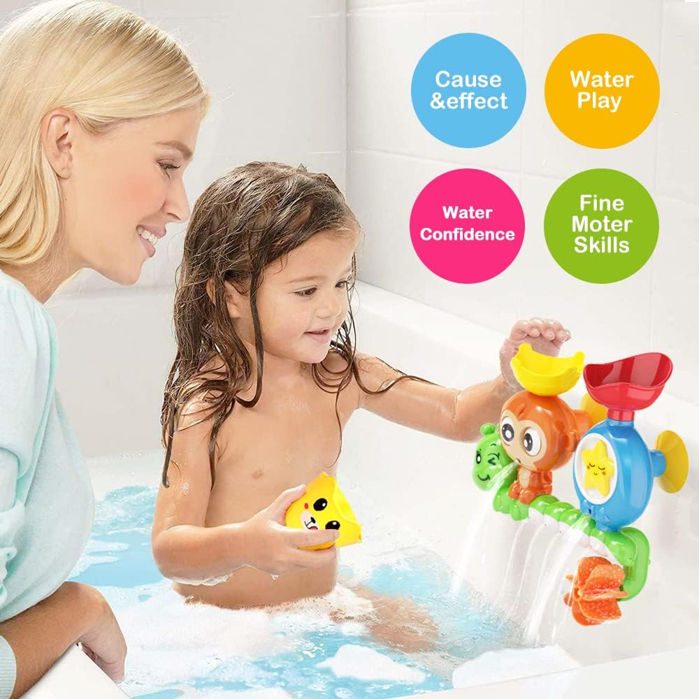 G-WACK Bath Toys for Toddlers Age 1 2 3 Year Old Girl Boy, Preschool New Born Baby Bathtub Water Toys, Durable Interactive Multicolored Infant Toy, Lovely Monkey Caterpillar,2 Strong Suction Cups