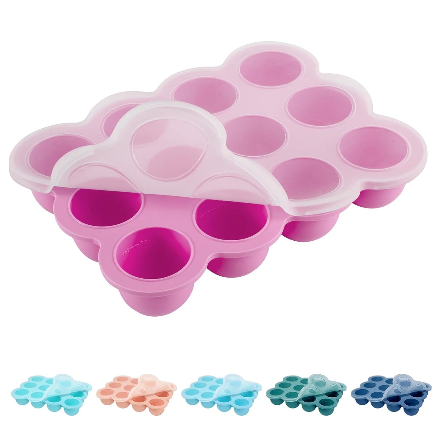 Baby Food Storage - 12 x 1.5 Ounce Silicone Freezer Tray with Lid, Perfect for Homemade Baby Food, Vegetables & Fruit Purees, Breast Milk - Pink