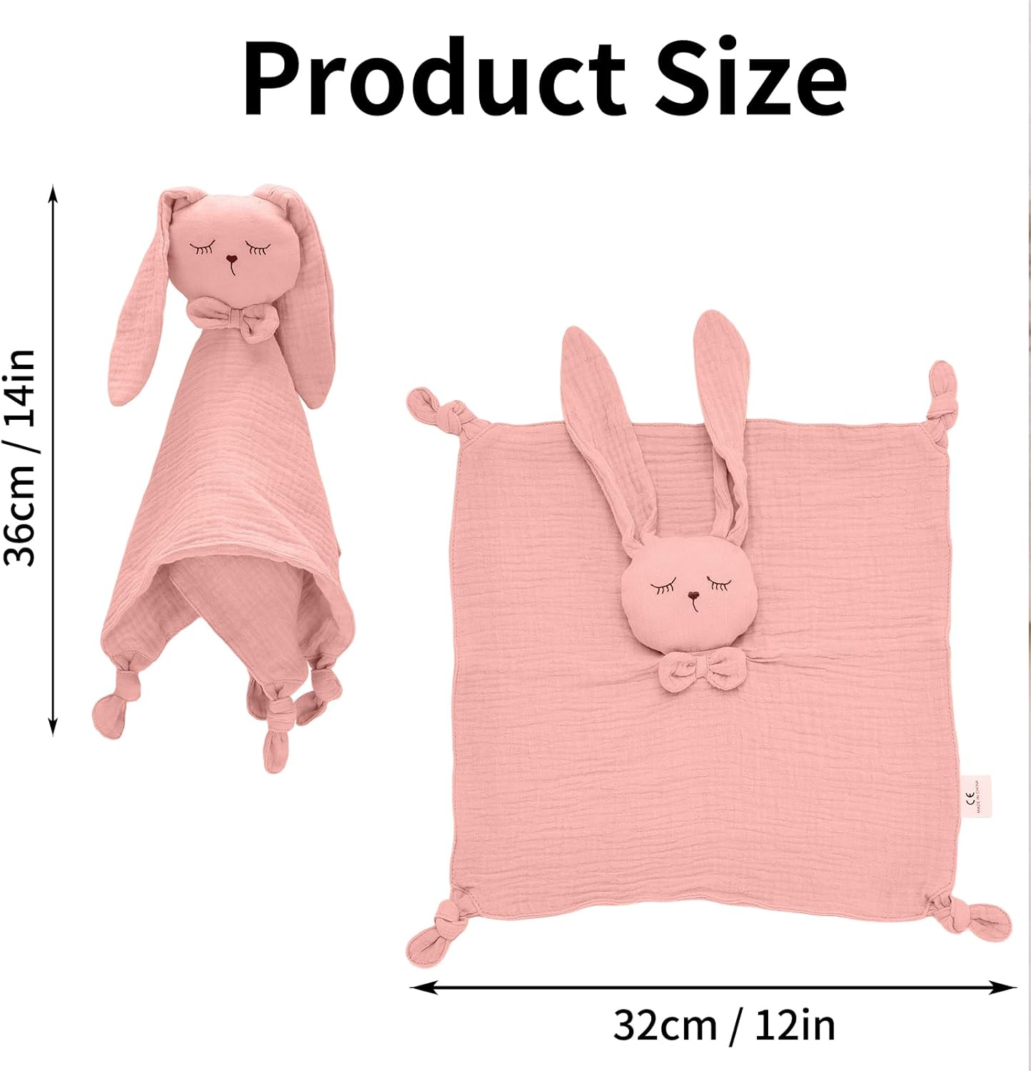 Easter Basket Stuffers, Organic Cotton Muslin Bunny Loveys for Babies Baby Security Blanket Baby Snuggle Toy Newborn Essentials Must Haves(Rabbit-Pink)