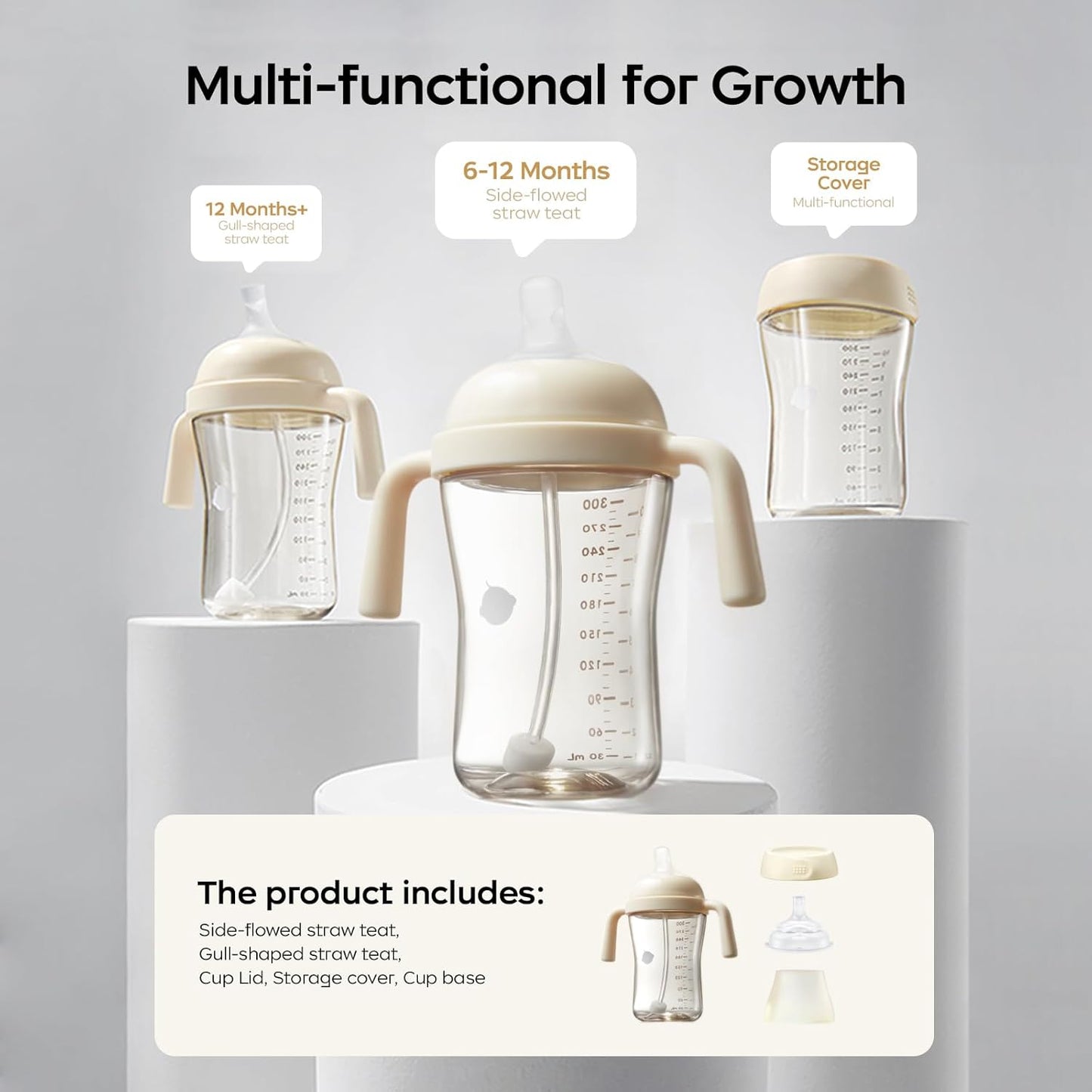 Bc babycare Sippy Cup Learner for 6+ Month Old with Nipples & Handles, Spill Proof Sippy Cup, Weighted Straw Toddler Cups, Anti-Choking Baby Cups 2 Packs, Blue