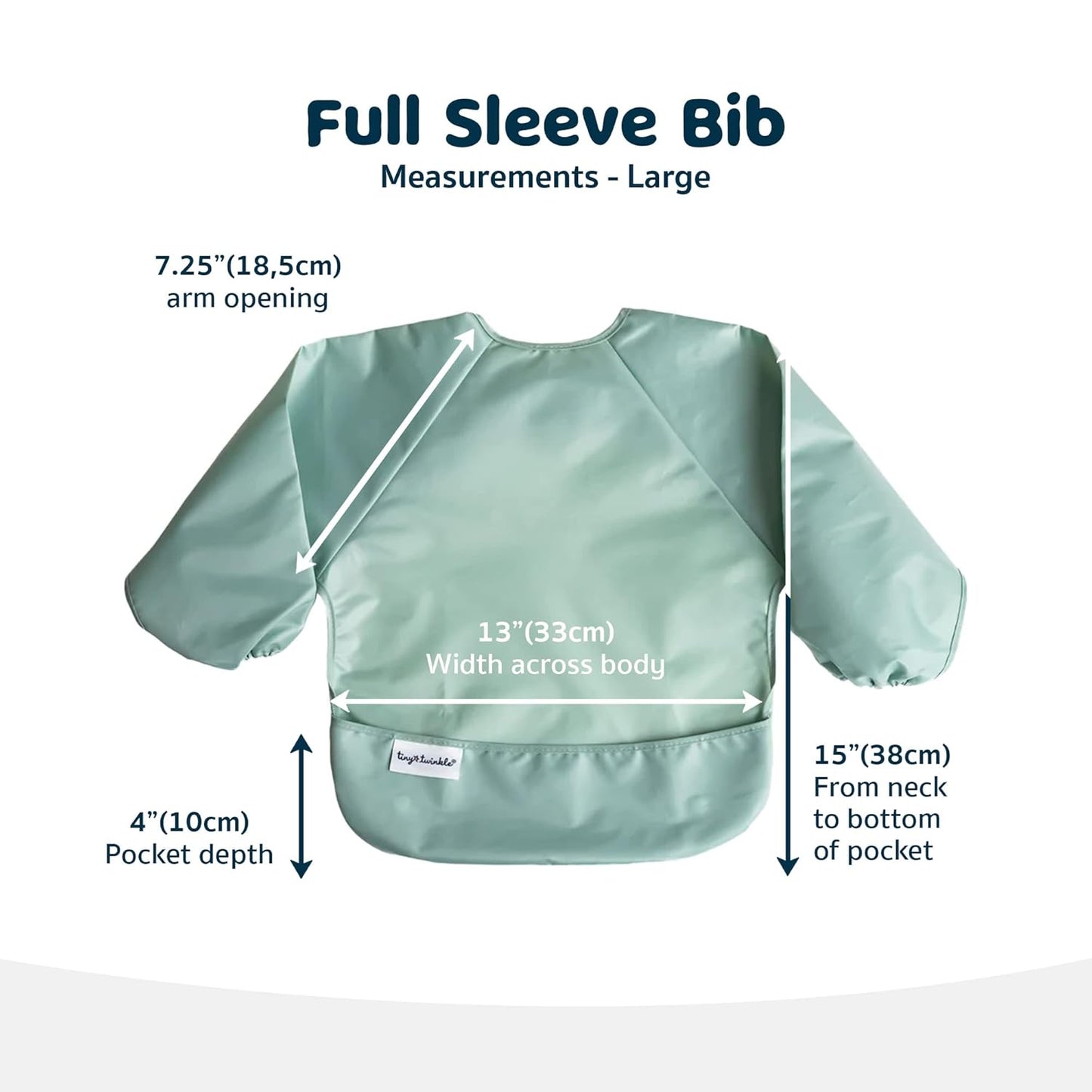 Tiny Twinkle Mess Proof Baby Bibs, 2pk Waterproof Smock Baby Bibs for Eating, Machine Washable Long Sleeve Bibs, Baby Led Weaning, Toddler Bibs, BLW Supplies (Sage Charcoal, Large 2-4 Years)