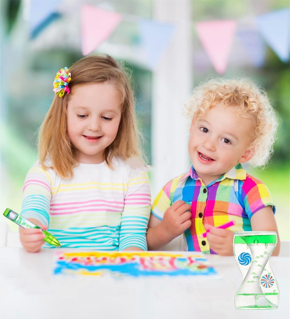Liquid Motion Bubbler Pens Duple Wheel Colorful Timer Fidget Pens for Kids Sensory Toys Liquid Motion Bubbler Pen for Stress Relief and Anxiety Desk Toys Bubbler Timer Gifts for Kids 2 Pack Geen