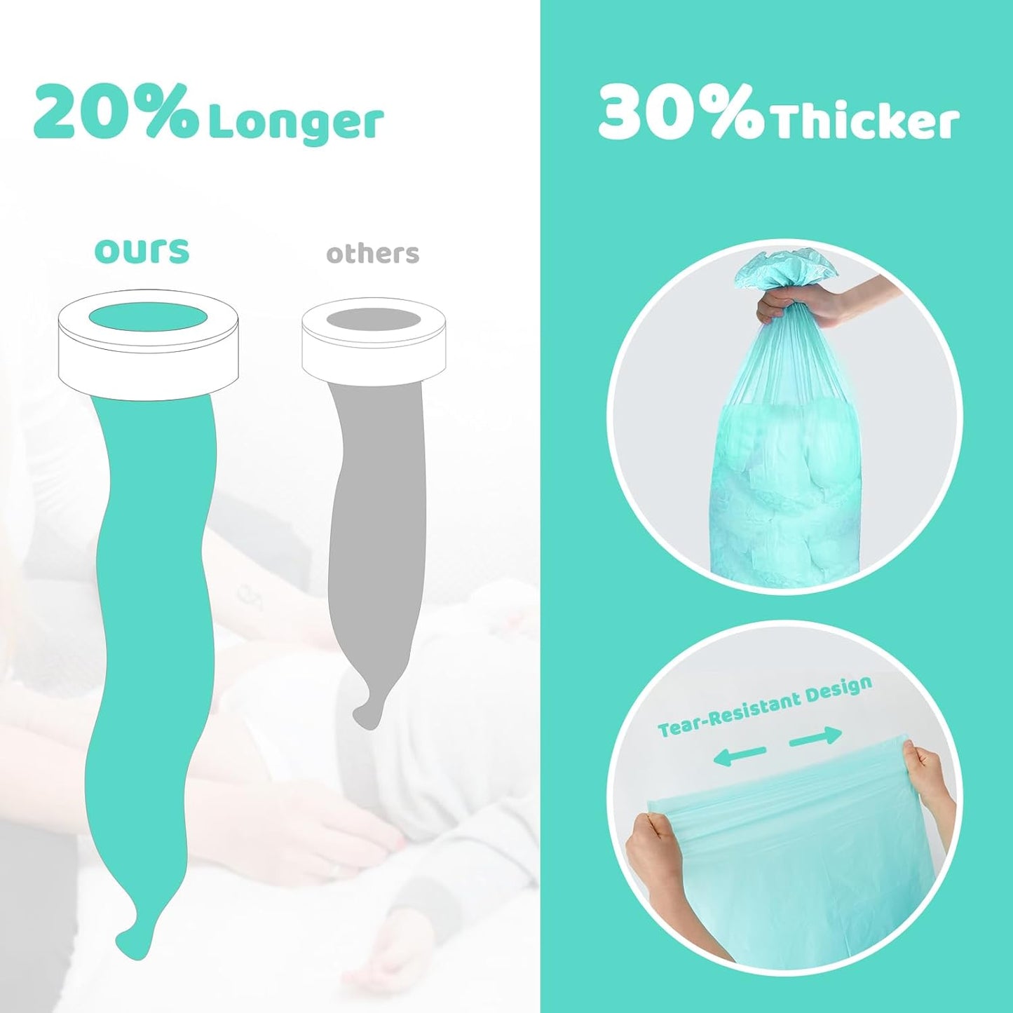 [2 Pack] Newnice Diaper Pail Refill Bags for Dekor Plus Diaper Pail, 30% Extral Thicker Diaper Genie Refills, Continuous Liners for Baby & Adult Diapers, Nursery Trash Solution