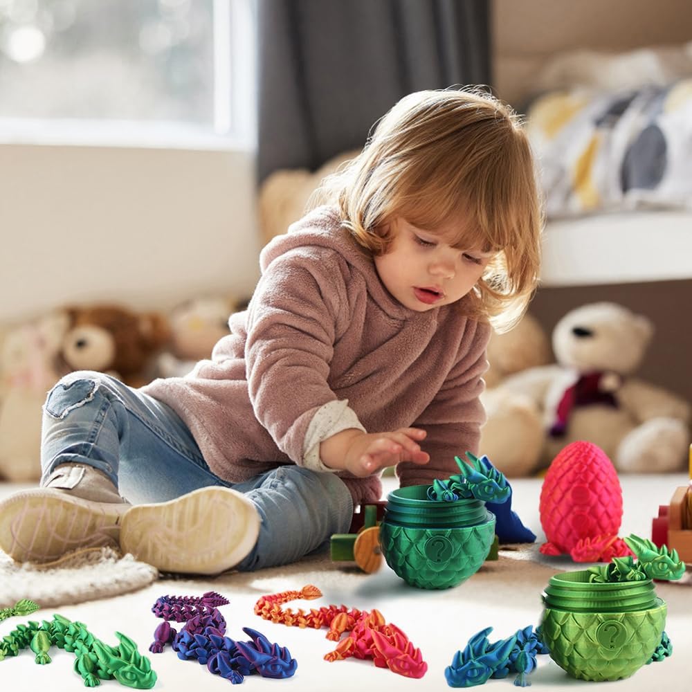 Easter Egg, 3D Printed Articulated Crystal Dragon Egg, Surprise Crystal Dragon Mystery Dragon Fidget Toy for Autism/ADHD, Home Office Executive Desk Decor Toys Gift for Kids Adults (Yellow & Green)