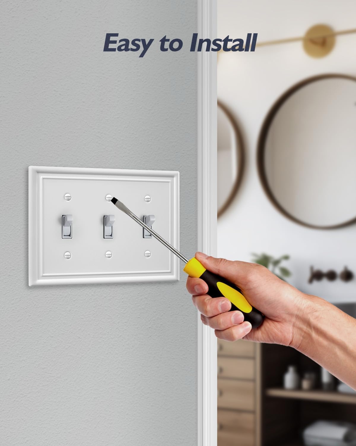 2-Pack Triple Toggle Light Switch Cover Plate, Metal Switch Plate Covers, Off White Wall Plate, 6.77''*4.88'', Midsize
