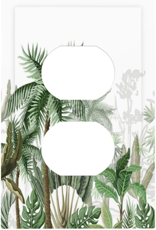 Palm Tree Banana Leaf Green Rainforest Natural Landscape Outlet Covers 1 Gang Duplex Light Switch Cover Decorative Switch Plates Electrical Receptacle Faceplate Wall Plate for Bed Room Living Room