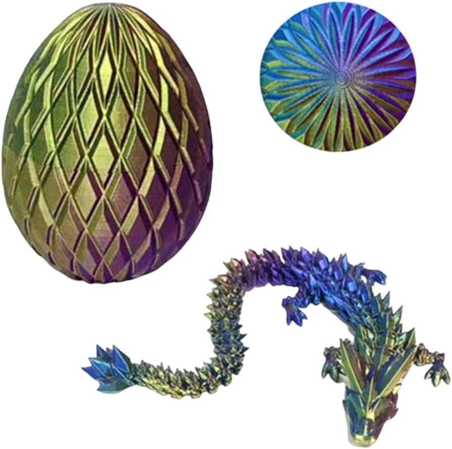 3D Printed Dragon Egg,Dragon Eggs with Dragon Inside,Crystal Dragon Fidget Toys,Full Articulated Dragon Dragon in Egg,Adults Fidget Toys for Autism ADHD (3 Colors red Yellow Blue)