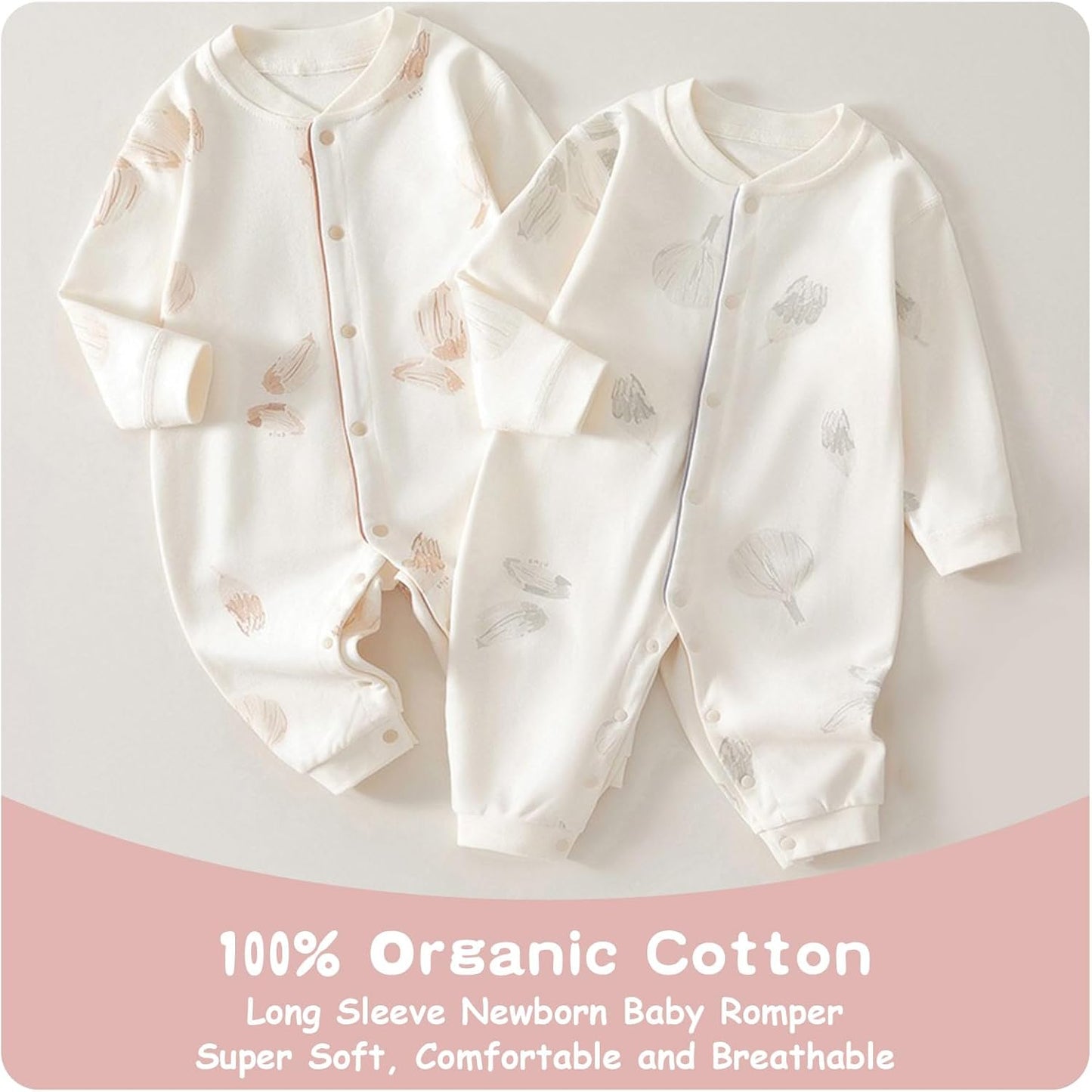 100% Organic Cotton Soft 3-24 Months Baby Romper Jumpsuits for Boys and Girls Unisex Long Sleeve
