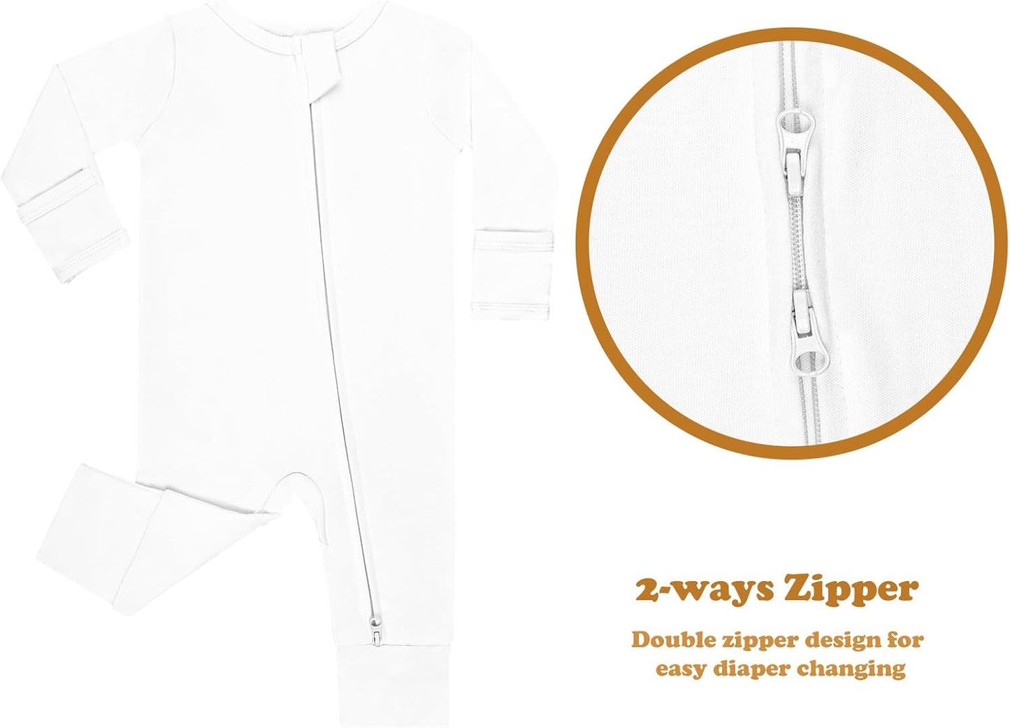 GUISBY Long Sleeve Cotton Pajamas Footless Baby Bodysuits with Zipper and Mittens 3-Pack for Boys Girls