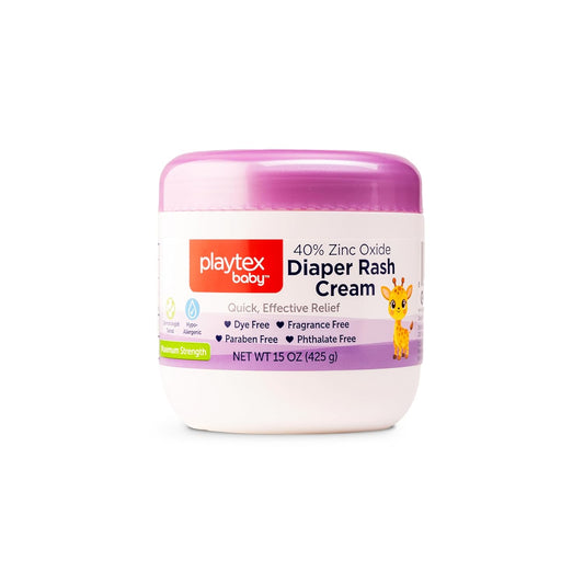 Playtex Baby Diaper Rash Cream, 15 oz. Jar, Dermatologist Tested 40% Zinc Oxide Diaper Cream, Fragrance Free, Hypoallergenic, Free of Dye, Parabens and Phthalates
