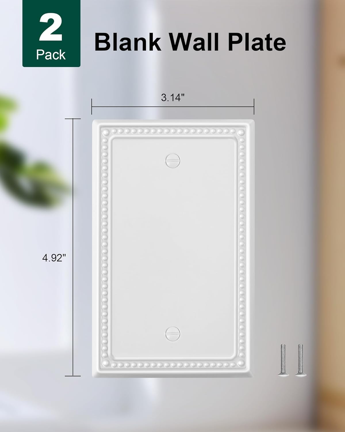 2-Pack Blank Outlet Cover Wall Plate, Metal Switch Plates Outlet Covers, Pure White Pearls Beaded Decorative Wall Plates for Electrical Outlets