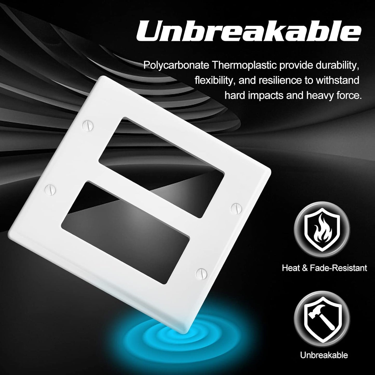 Decorator Wall Plate Double Gang Light Switch Plate Outlet Cover,Unbreakable Polycarbonate Thermoplastic, White (10-Pack, Double Decorator-White)