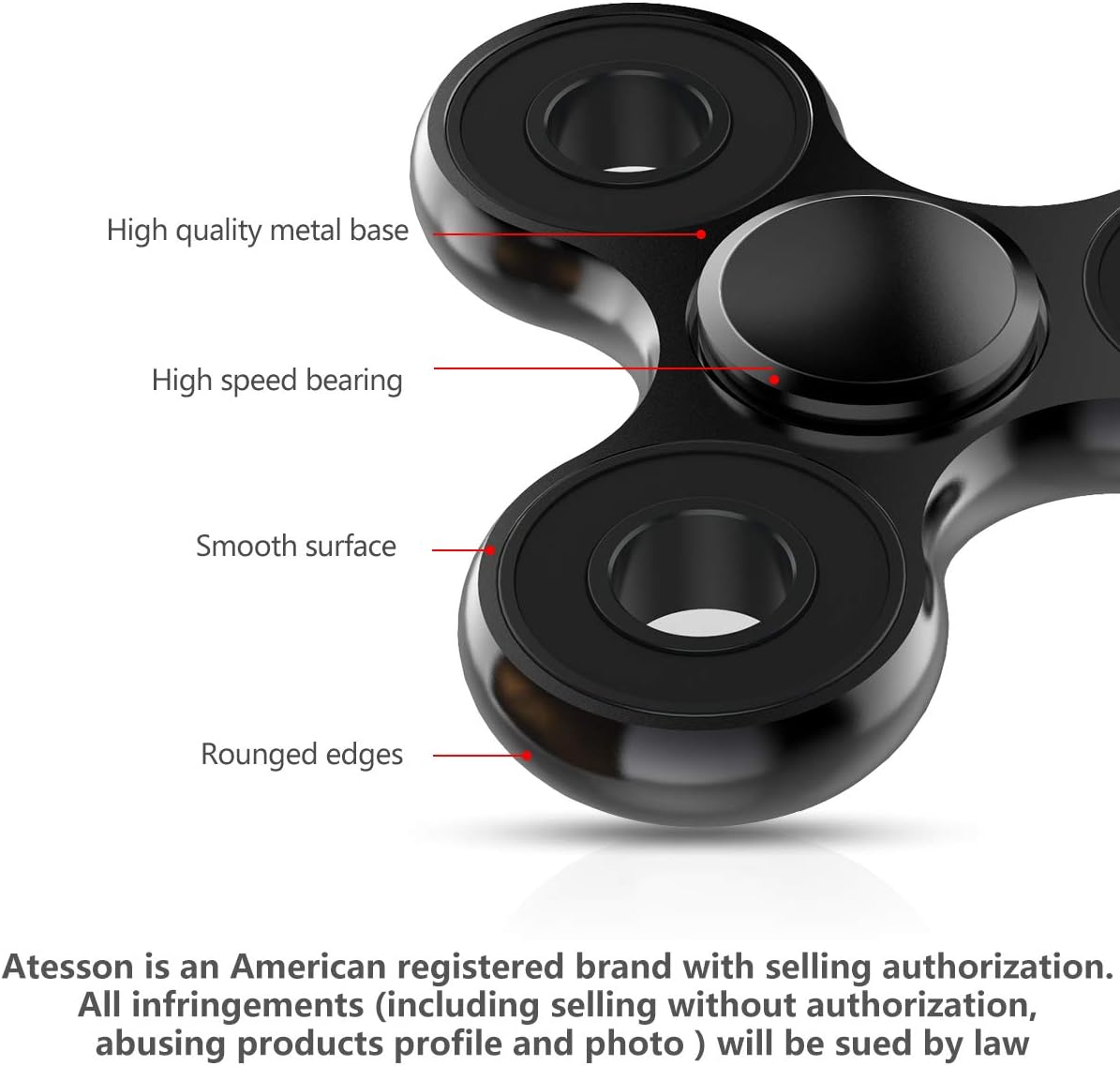ATESSON Fidget Spinner Toys, Durable High Speed Bearing Metal Hand Finger Spinners EDC ADHD Focus Anxiety Stress Relief Boredom Killing Time Toys for Kids Adults