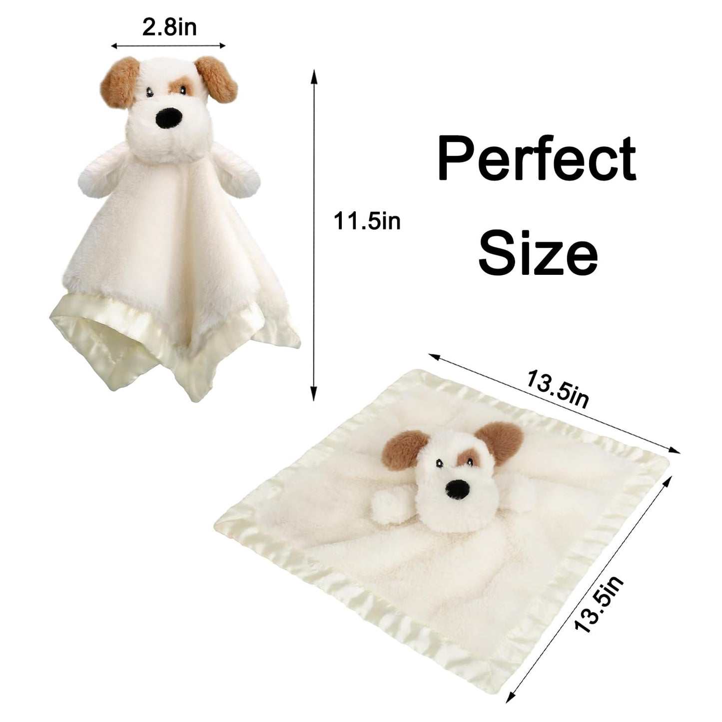 Dog Security Blanket Soft Lovey Baby Stuffed Animal with Satin Backing for Toddler Infant Newborn Boys and Girls, Lovely Unisex Puppy Snuggle Toy, Brown 13.5 Inch