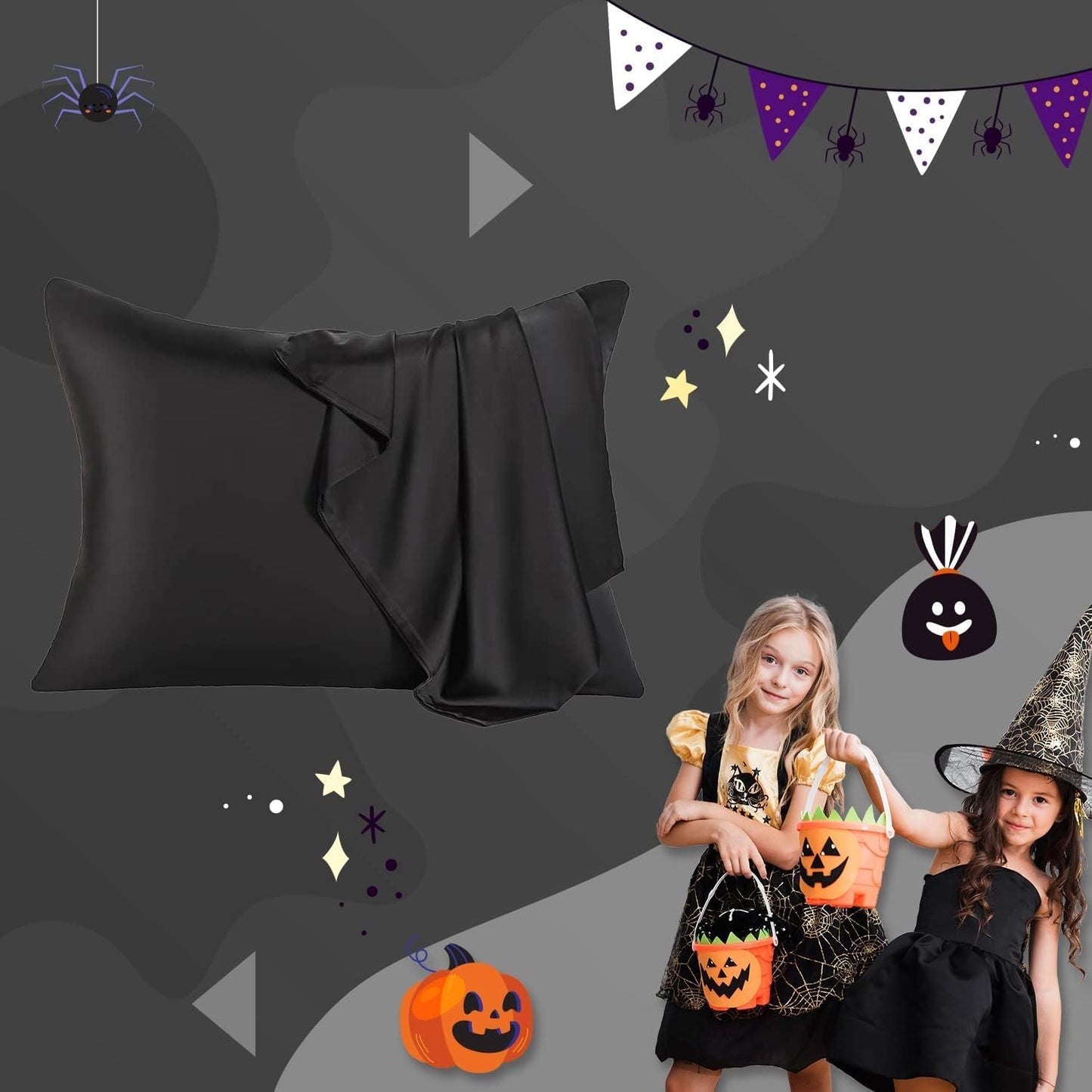 Mulberry Silk Pillowcase for Hair and Skin,Cooling Silk Pillow Case with Hidden Zipper,Allergen Proof Dual Sides Soft Breathable Smooth Silk Pillow Cover for Women (Black, Body)