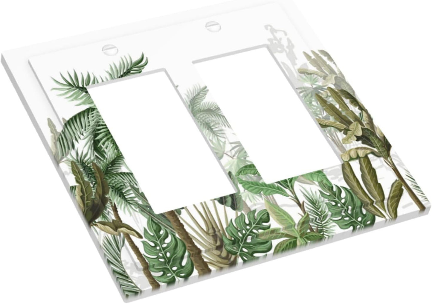 Palm Tree Banana Leaf Green Rainforest Natural Landscape Decorative Outlet Covers 2 Gang Double GFCI Rocker Electrical Wall Panels Light Switch Cover Plate for Bed Room Living Room Decor