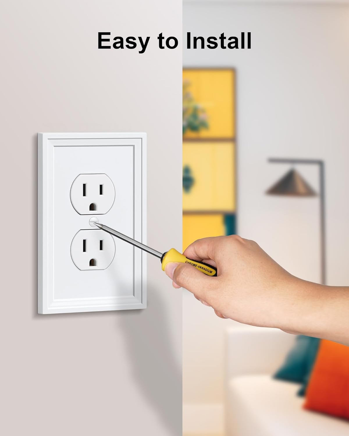 4-Pack Duplex Outlet Cover, Natural Bamboo Fiber Switch Plates and Outlet Covers, White Decorative Wall Plates for Electrical Outlets, 1 Gang Receptacle Cover, Corrosion Resistant