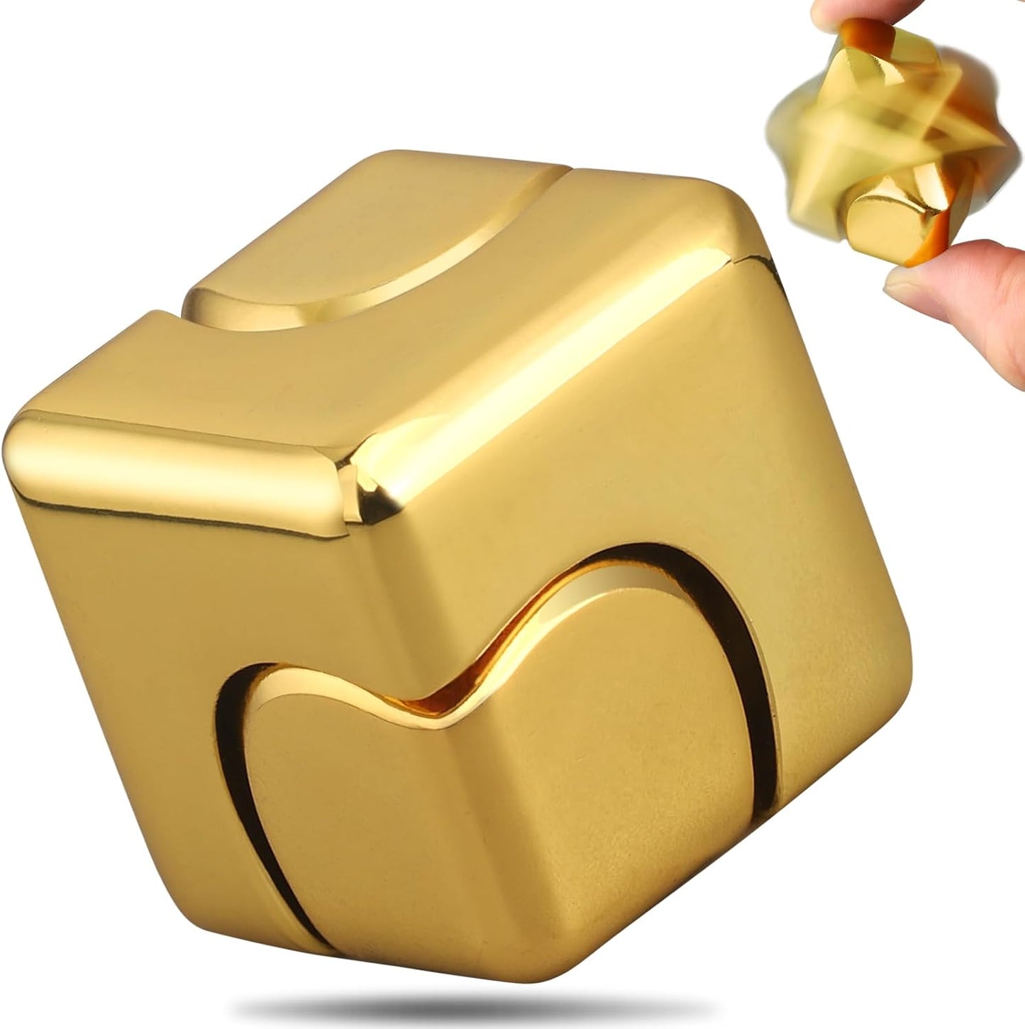Metal Fidget Spinner Cube Kinetic Toy for Kid Adult, Cool EDC Small Gadget Desk Toy Finger Game for Boy Men Gift Classroom Prize, 2-in-1 Hand Spinner Infinity Cube Block Gyro for Stress Relief