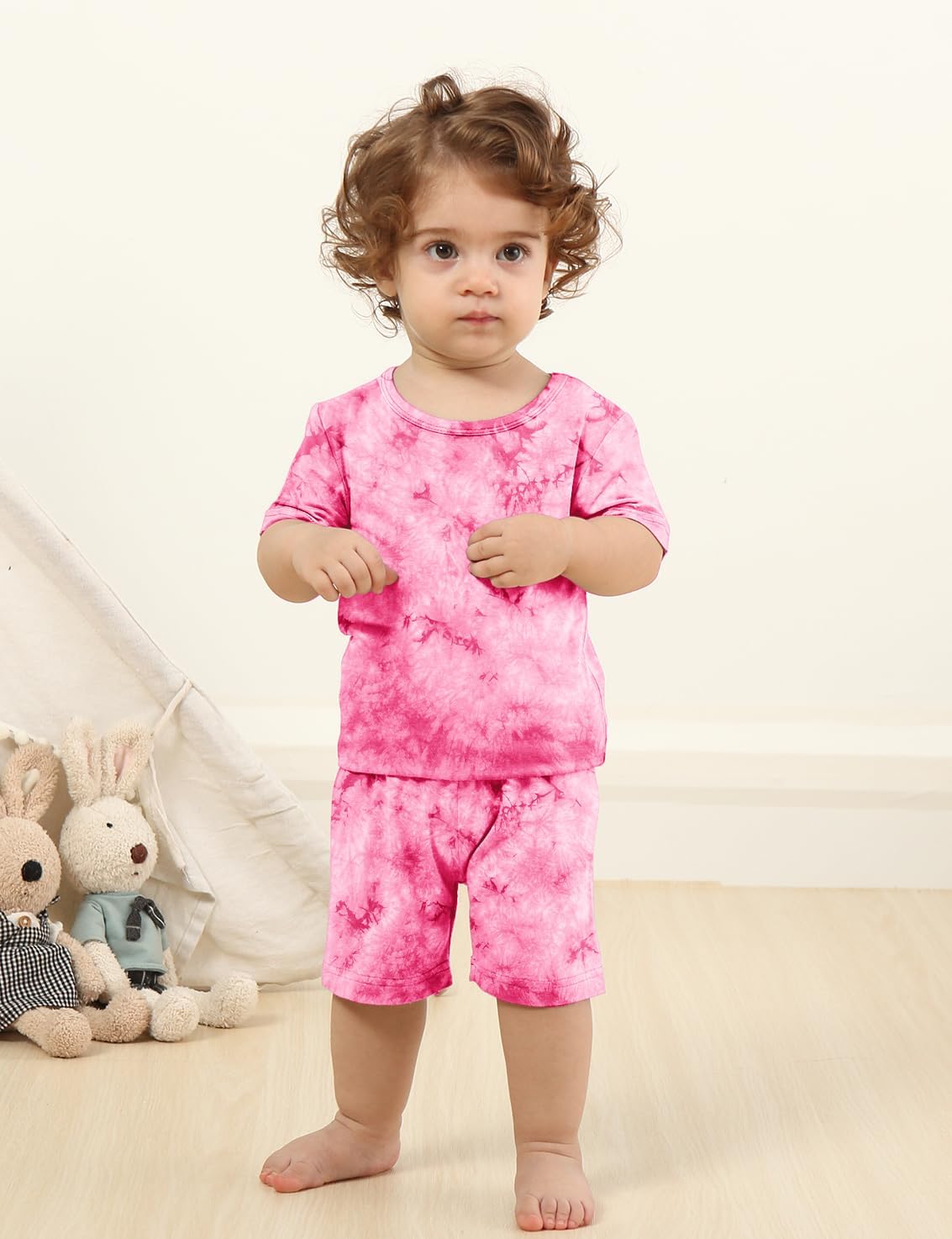 Jimonda Baby/Toddler Soft Sleepwear Short sleeve Kids Cool Pajama Outdoor 2-Piece Shirt&Shorts Casual sets Tie Dye PJ