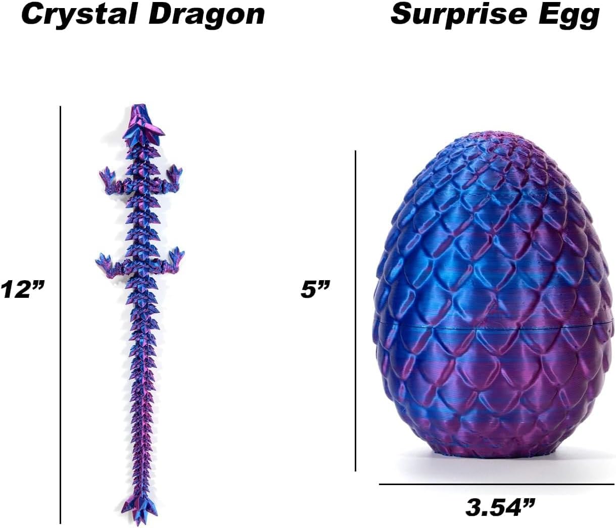 3D Printed Dragon in Egg, Full Articulated Dragon Crystal Dragon with Dragon Egg， Home Office Decor Executive Desk Toys, Adults Fidget Toys for Autism ADHD，3D Printed Gift
