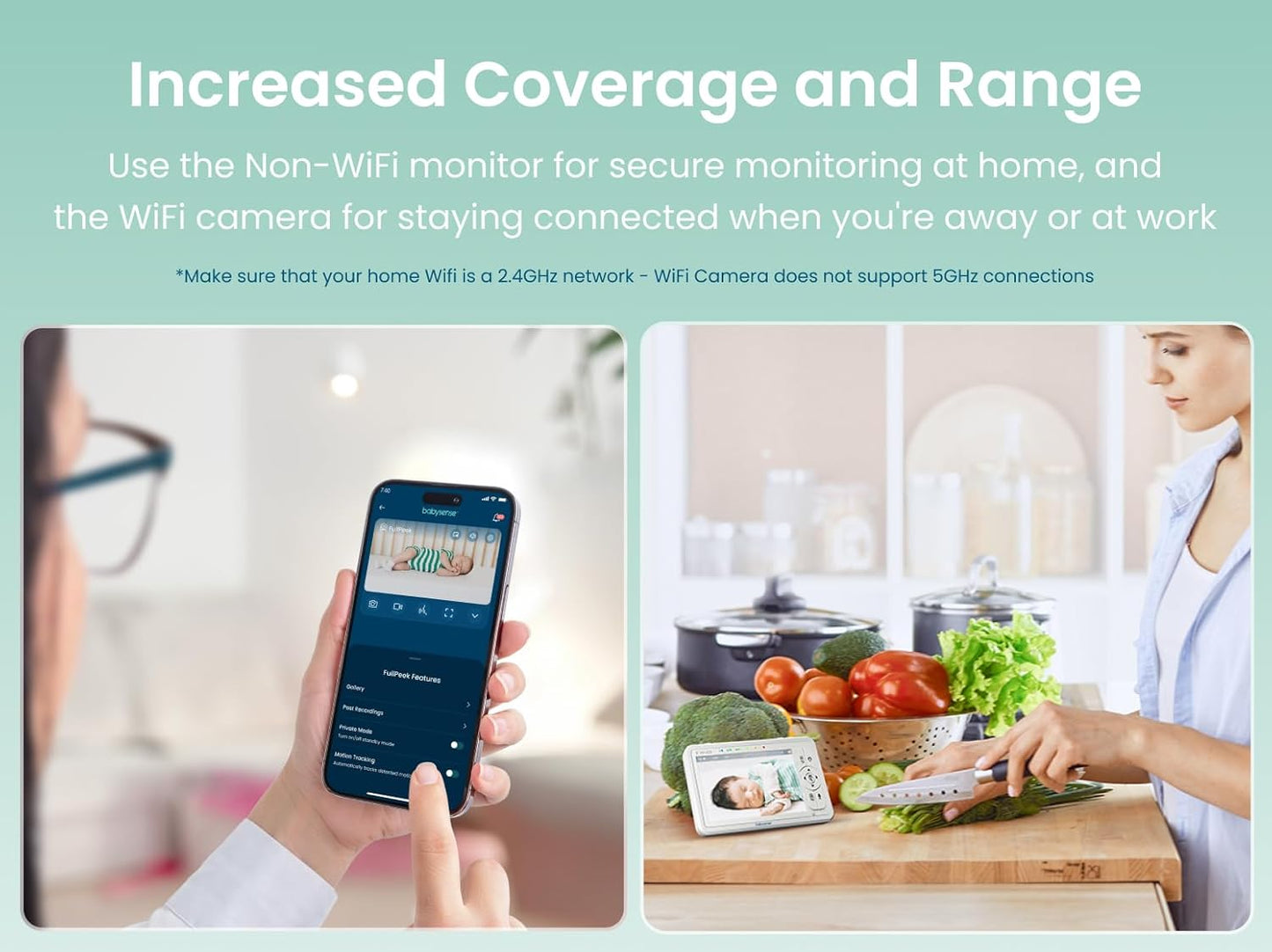 Babysense HDS2 Non-WiFi 5” HD Baby Monitor with Camera and Audio & Bonus WiFi Security Camera with App for Remote Viewing - HDS2&FullPeek