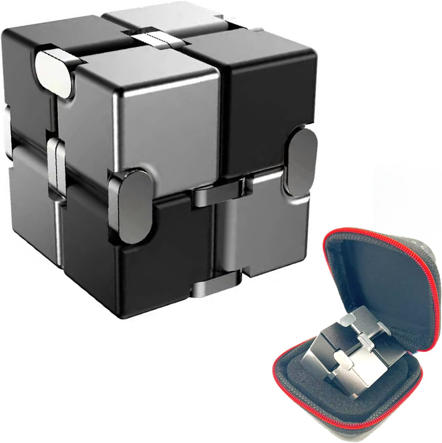 Metal Fidget Toys Infinity Cube for Men Anxiety Stress Relief Aluminum Alloy Material (Black & Silver)