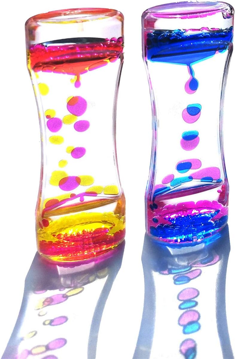YUE Action Liquid Timer 2 Pack/Liquid Motion Bubbler Timer for Caliming Sensory Toys, Autism Toys,Fidget Toy, Children Activity, Desk Toys,Novelty Gifts,Holiday Stocking Stuffers (Blue+Orange Set)