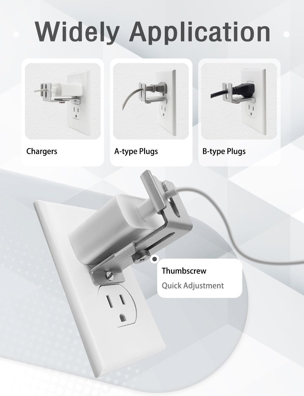 Charger Lock to Outlet, ILIVABLE Adjustable Metal Outlet Lock, Firmly Secures Power Plug from Unplugging (Silver, 1 Pack)