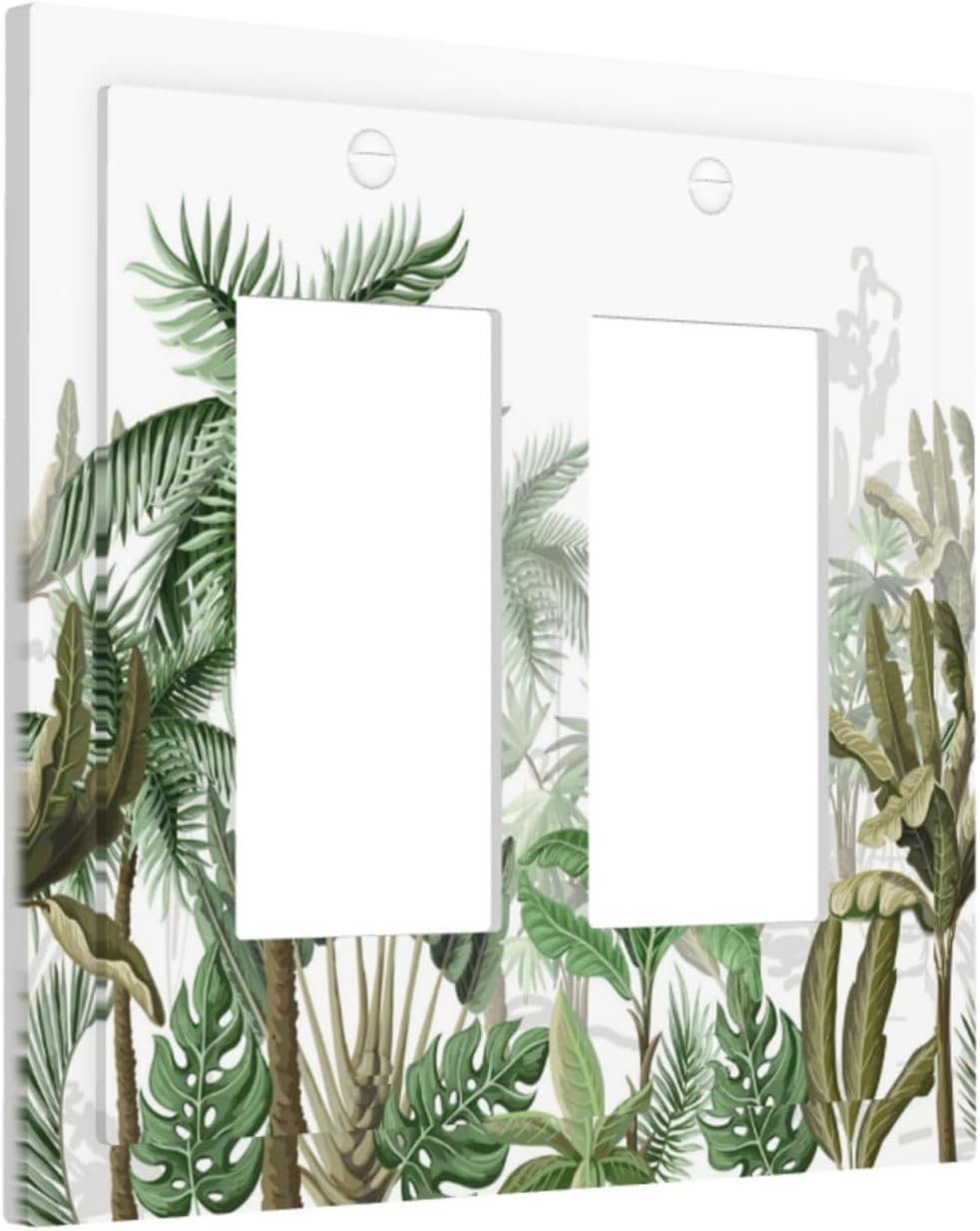Palm Tree Banana Leaf Green Rainforest Natural Landscape Decorative Outlet Covers 2 Gang Double GFCI Rocker Electrical Wall Panels Light Switch Cover Plate for Bed Room Living Room Decor