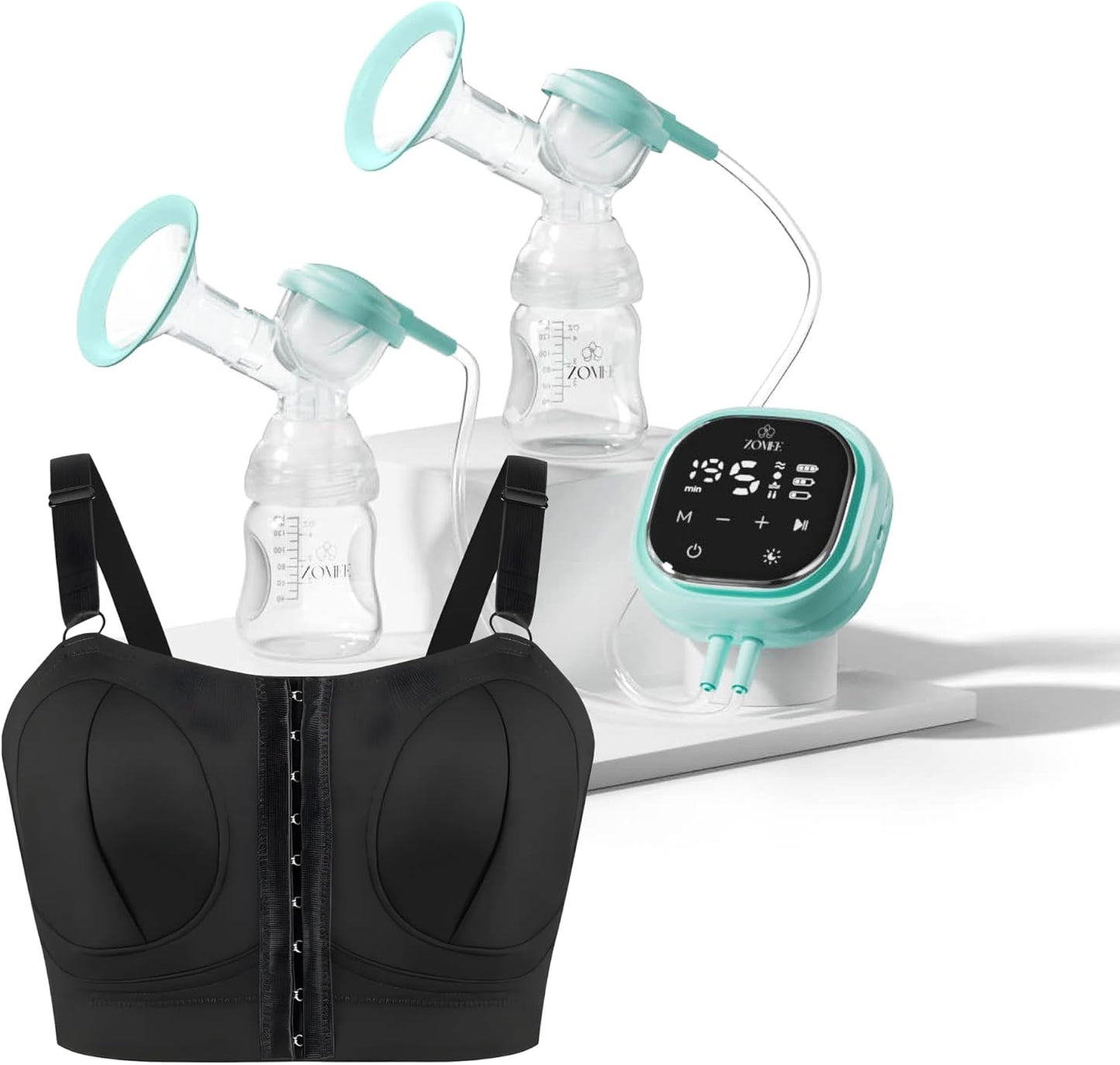 Zomee Z2 Double Electric Breast Pump - Shabbat Mode Edition - Portable, Hands Free Pumping Hospital Grade Wearable Breast Pump Including; Black Bamboo Pumping Bra (Small)