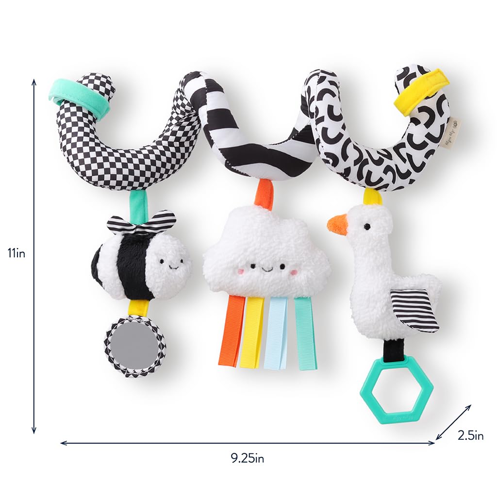 Itzy Ritzy Spiral Car Seat & Stroller Activity Toy - Stroller & Car Seat Toys for Ages 0 Months and Up - Hanging Toys Include Dangling Ring, Mirror and Textured Ribbons (High Contrast)