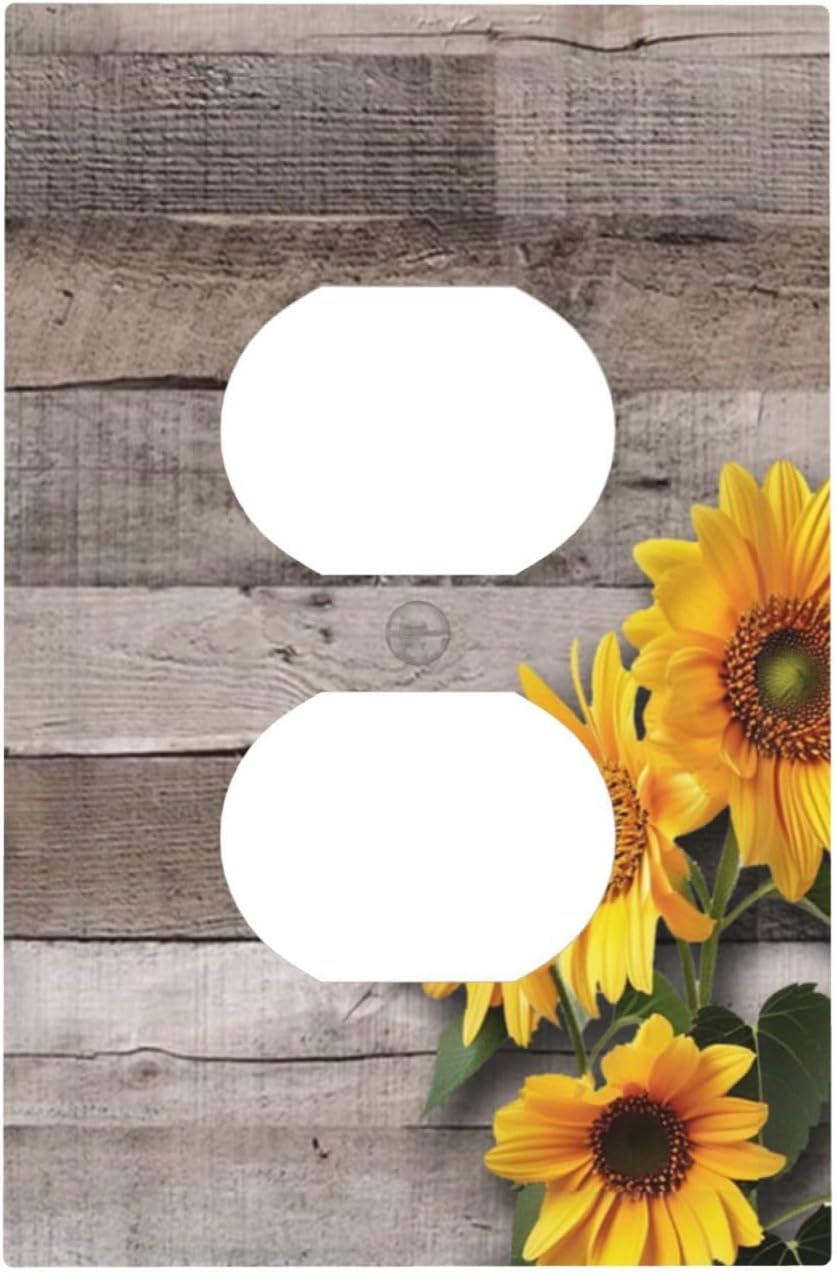 Sunflower Rustic Brown Gray Wood Outlet Covers 1 Gang Duplex Light Switch Cover Decorative Switch Plates Electrical Receptacle Faceplate Wall Plate for Farmhouse Home Decor