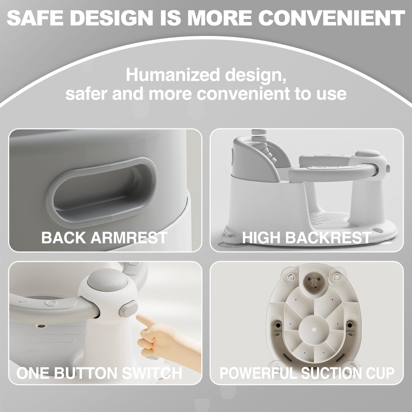 Baby Bath Seat for Babies 6 Months & up, Non-Slip Toddler Bath Seat for Baby & Newborn, Sit Up Bath Seat for Baby,Grey