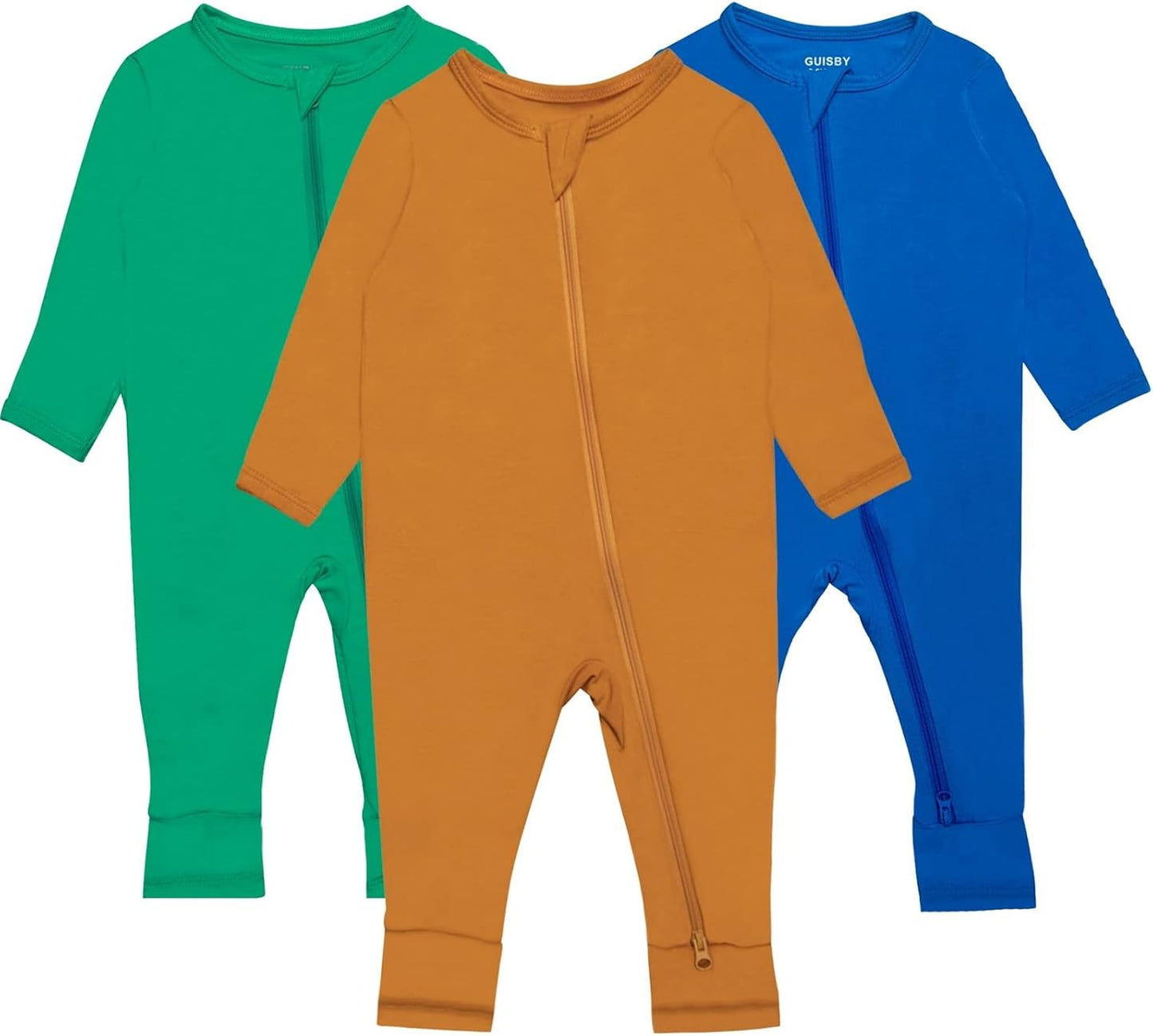 GUISBY Baby Pajamas with Mitten Cuffs - 3Pcs Girls Boys 2 Way Zipper Long Sleeve Rayon Sleepers