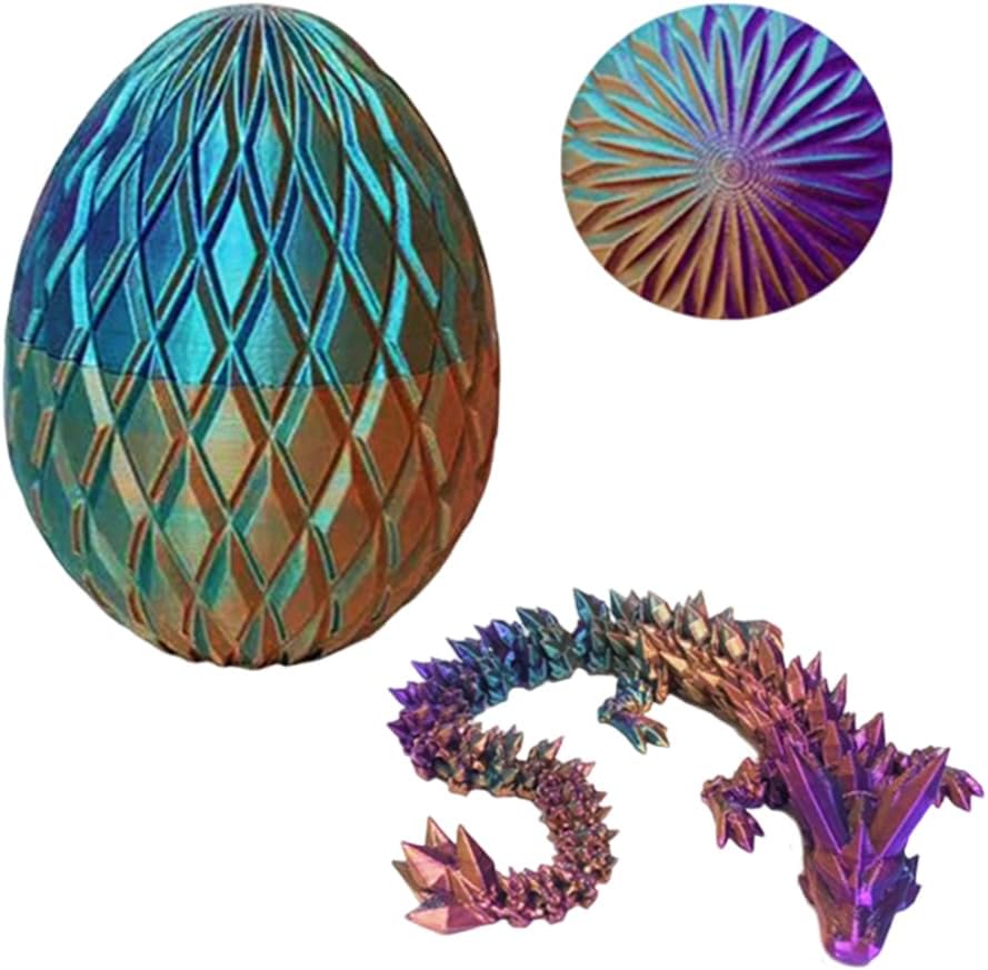 3D Printed Dragon Egg,Dragon Eggs with Dragon Inside,Crystal Dragon Fidget Toys,Full Articulated Dragon Dragon in Egg,Adults Fidget Toys for Autism ADHD (3 Colors Purple Orange Blue)