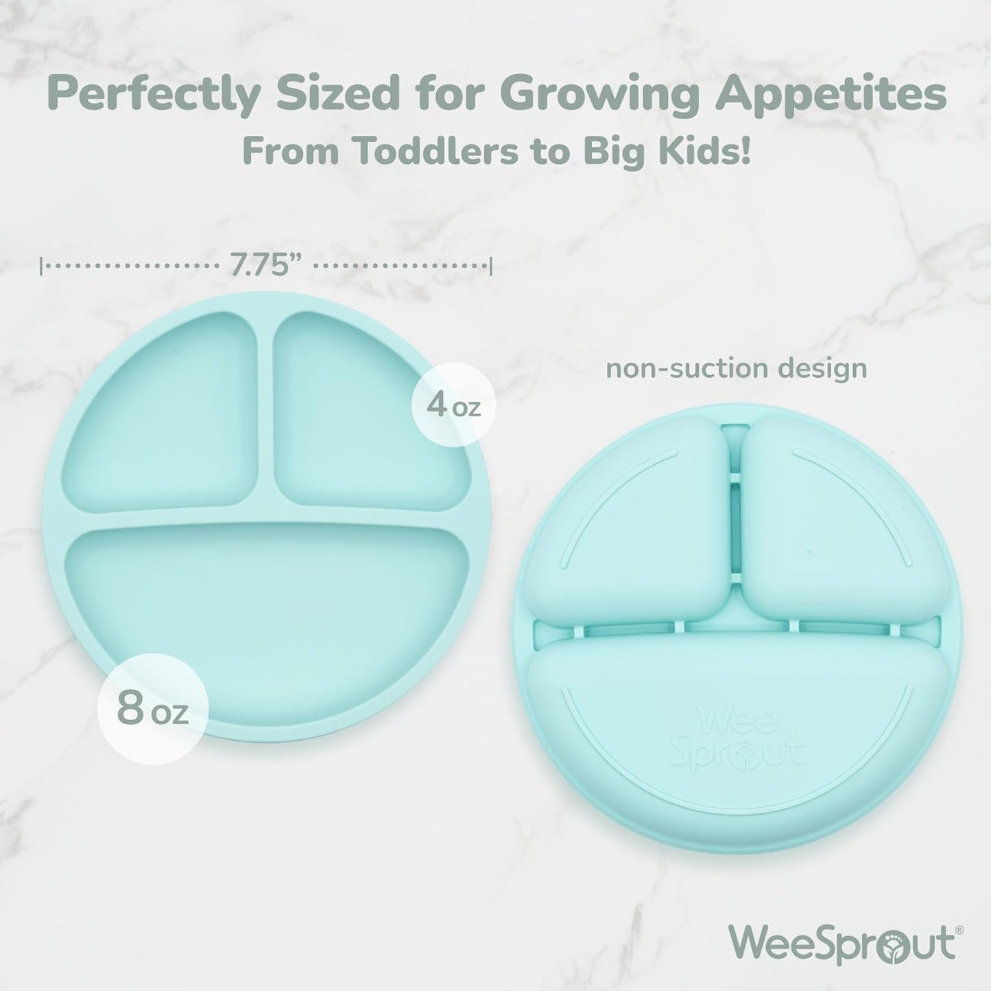WeeSprout Silicone Plates for Babies & Toddlers (3 Pack) 100% Food-Grade Dishes for Self Feeding, Divided Design & Raised Edges for Picky Eaters, Dishwasher & Microwave Safe Weaning Supplies